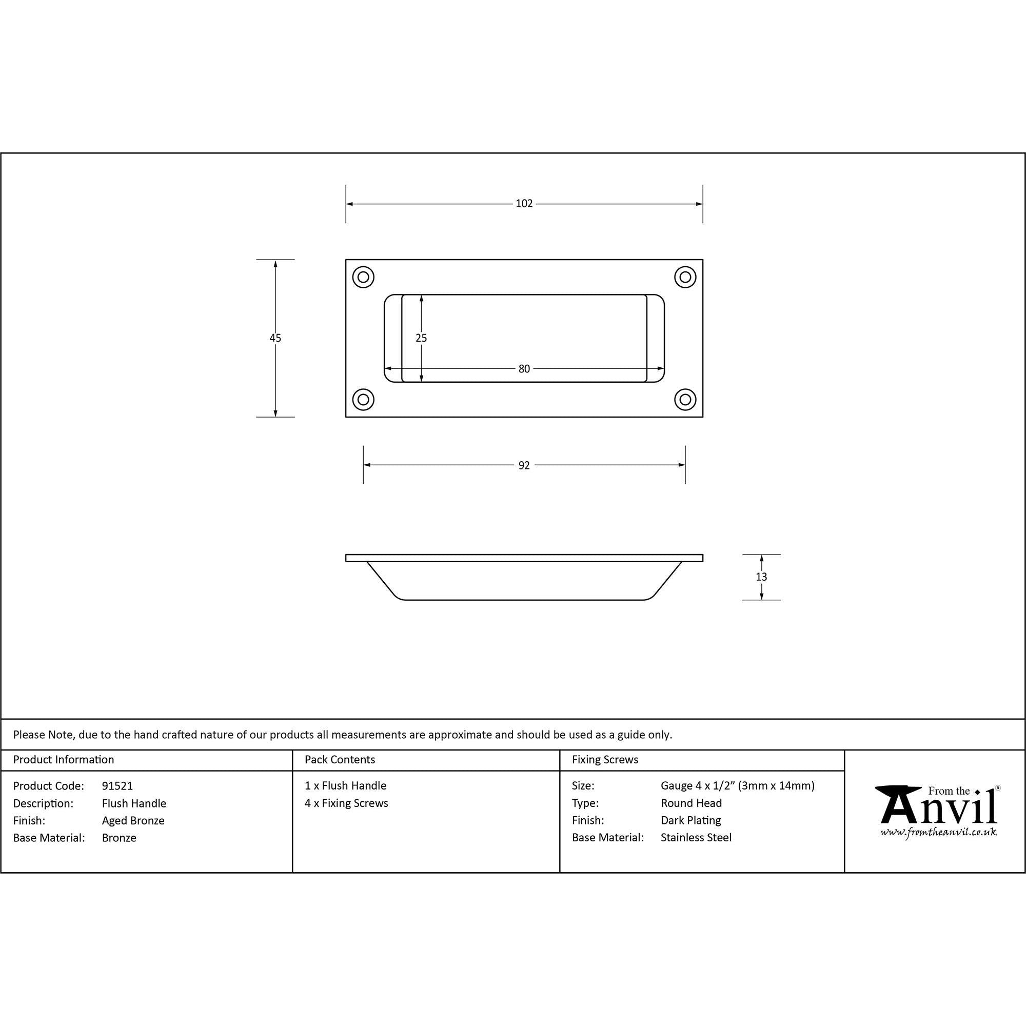 Aged Bronze Flush Handle | From The Anvil - Flush Handles - From The Anvil - Yester Home