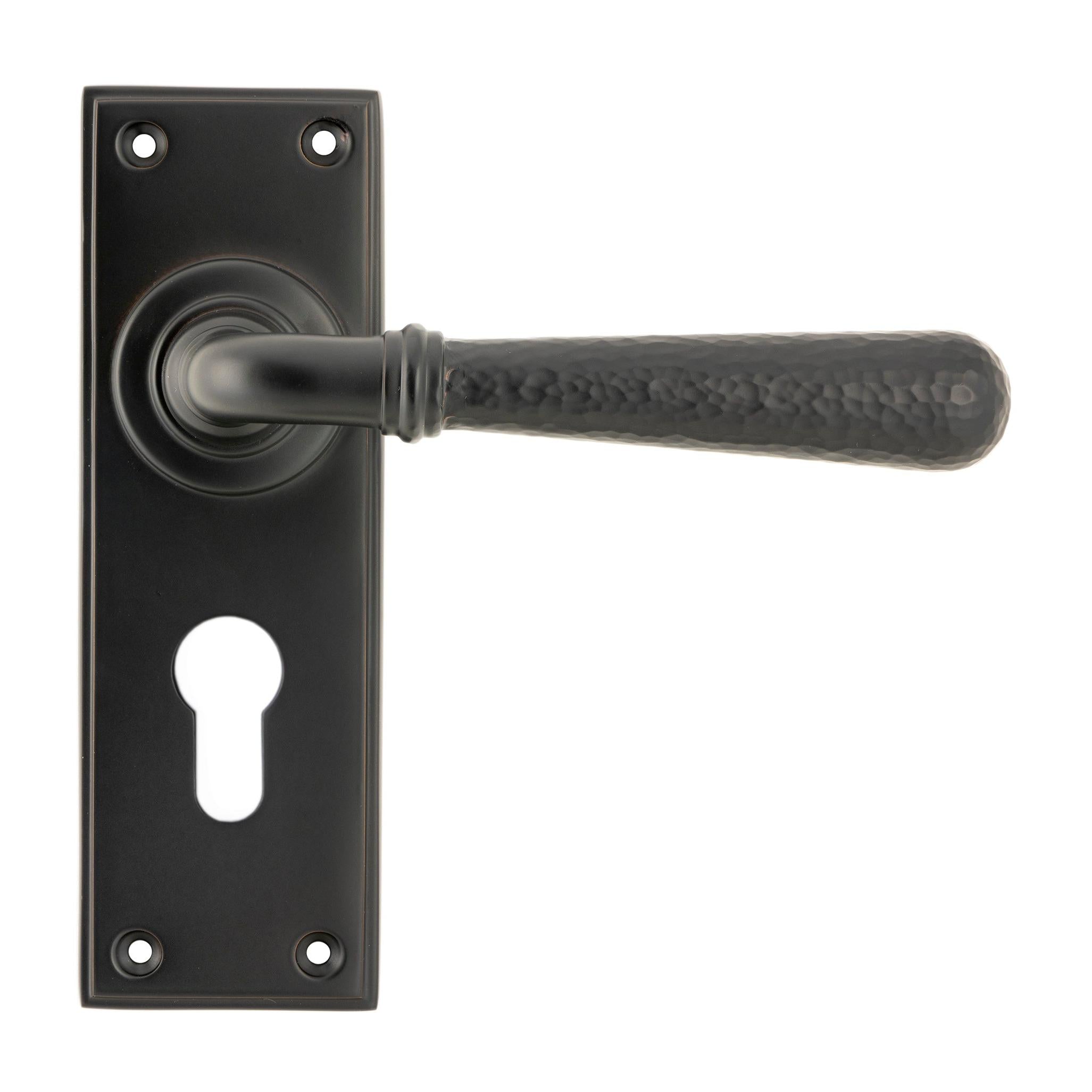 Aged Bronze Hammered Newbury Lever Euro Lock Set | From The Anvil - Lever Euro - From The Anvil - Yester Home