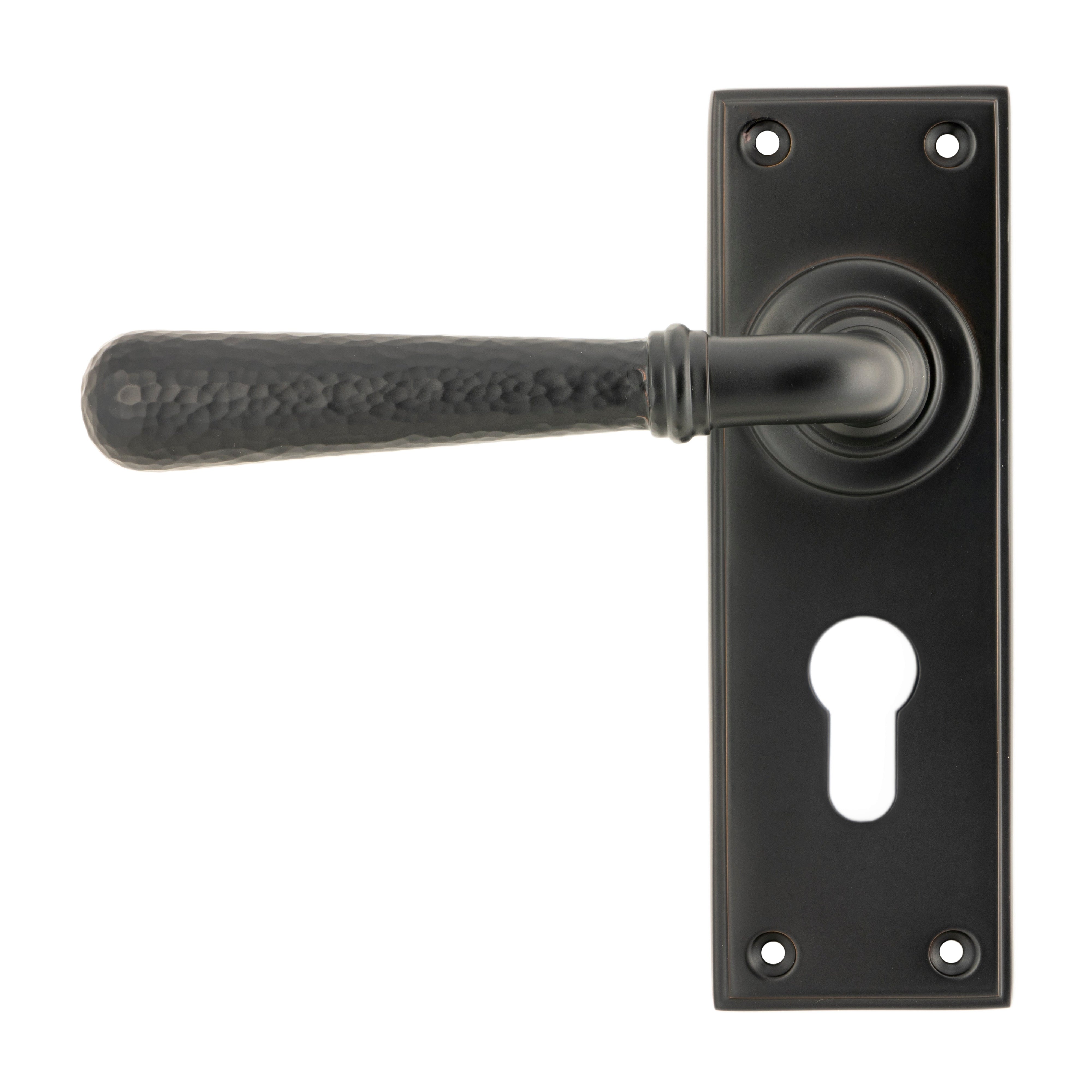 Aged Bronze Hammered Newbury Lever Euro Lock Set | From The Anvil-Lever Euro-Yester Home