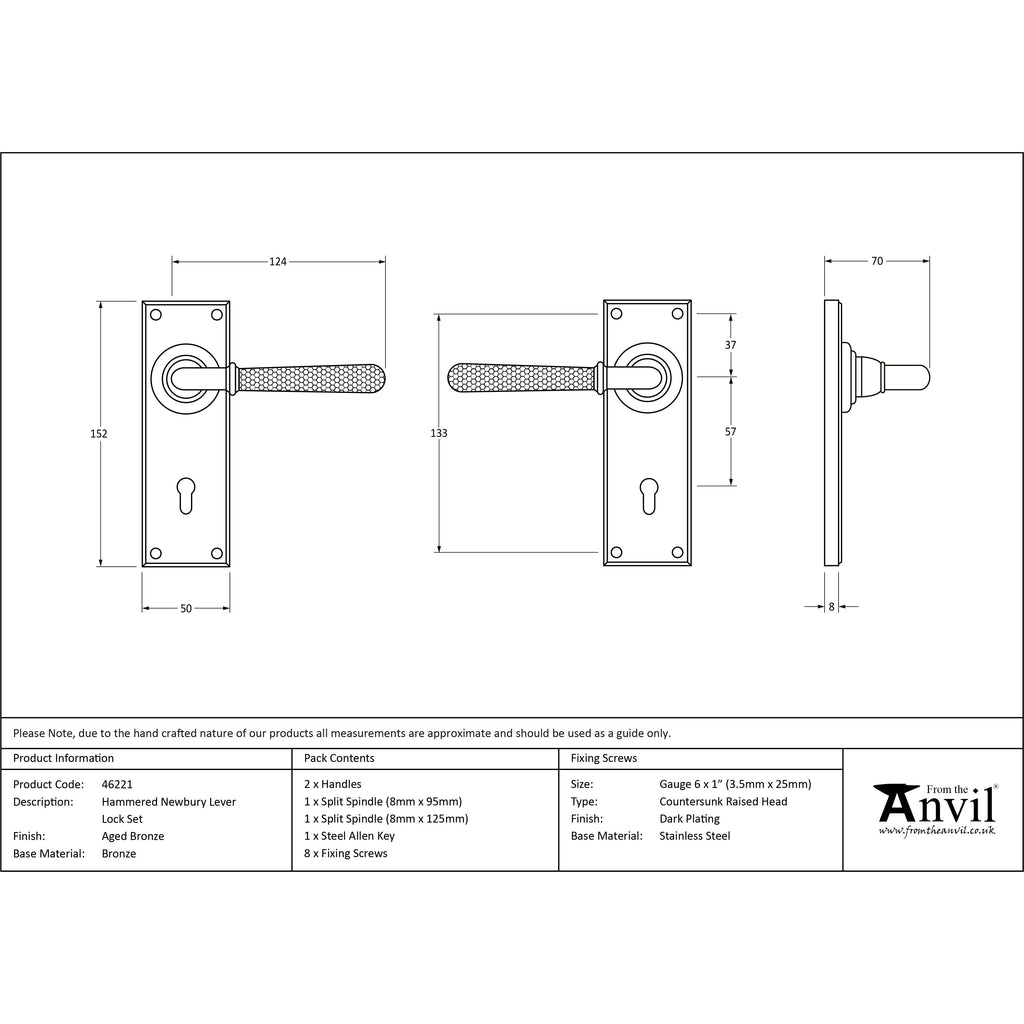Aged Bronze Hammered Newbury Lever Lock Set | From The Anvil-Lever Lock-Yester Home