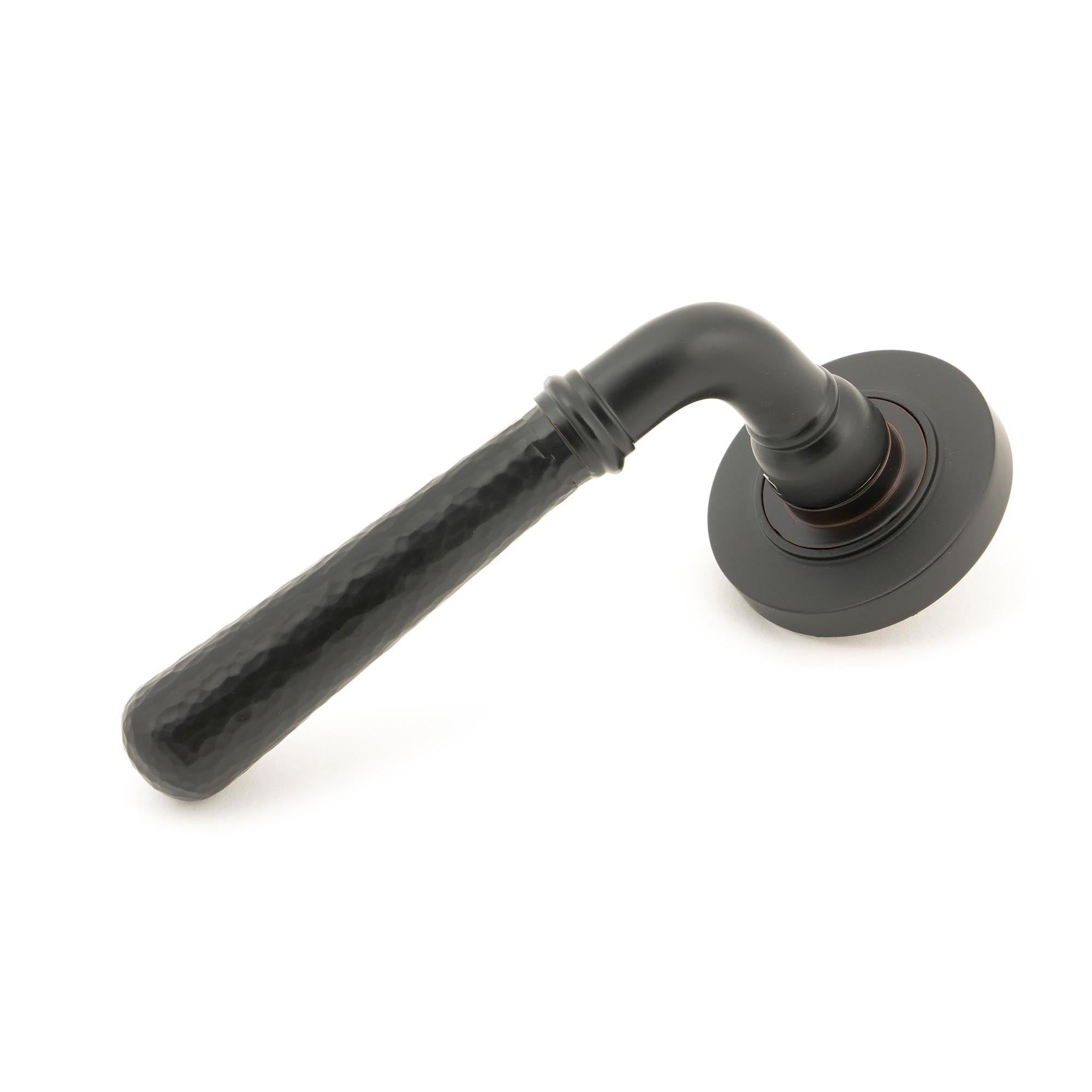 Aged Bronze Hammered Newbury Lever on Rose Set (Plain) | From The Anvil - Concealed - From The Anvil - Yester Home