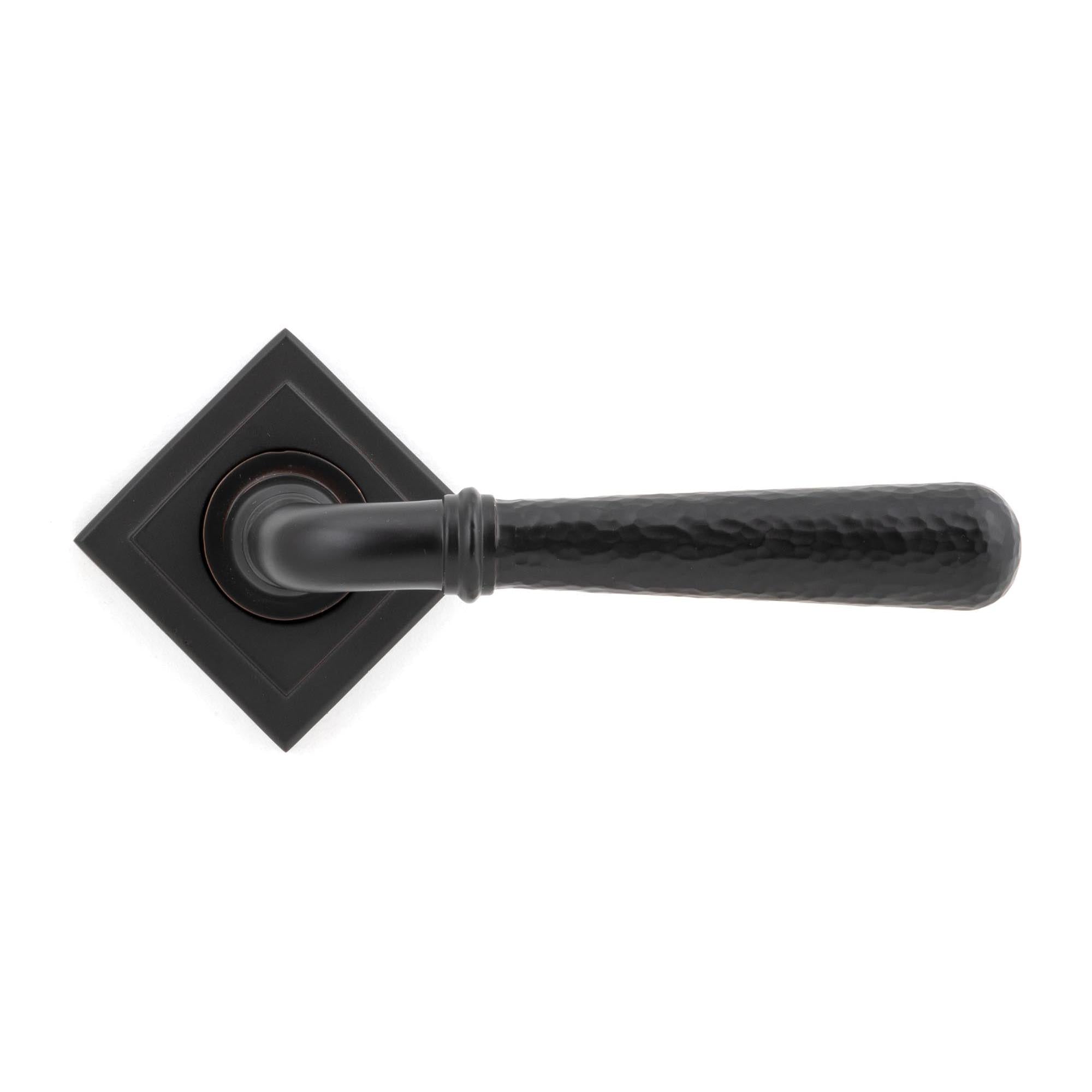 Aged Bronze Hammered Newbury Lever on Rose Set (Square) | From The Anvil - Concealed - From The Anvil - Yester Home