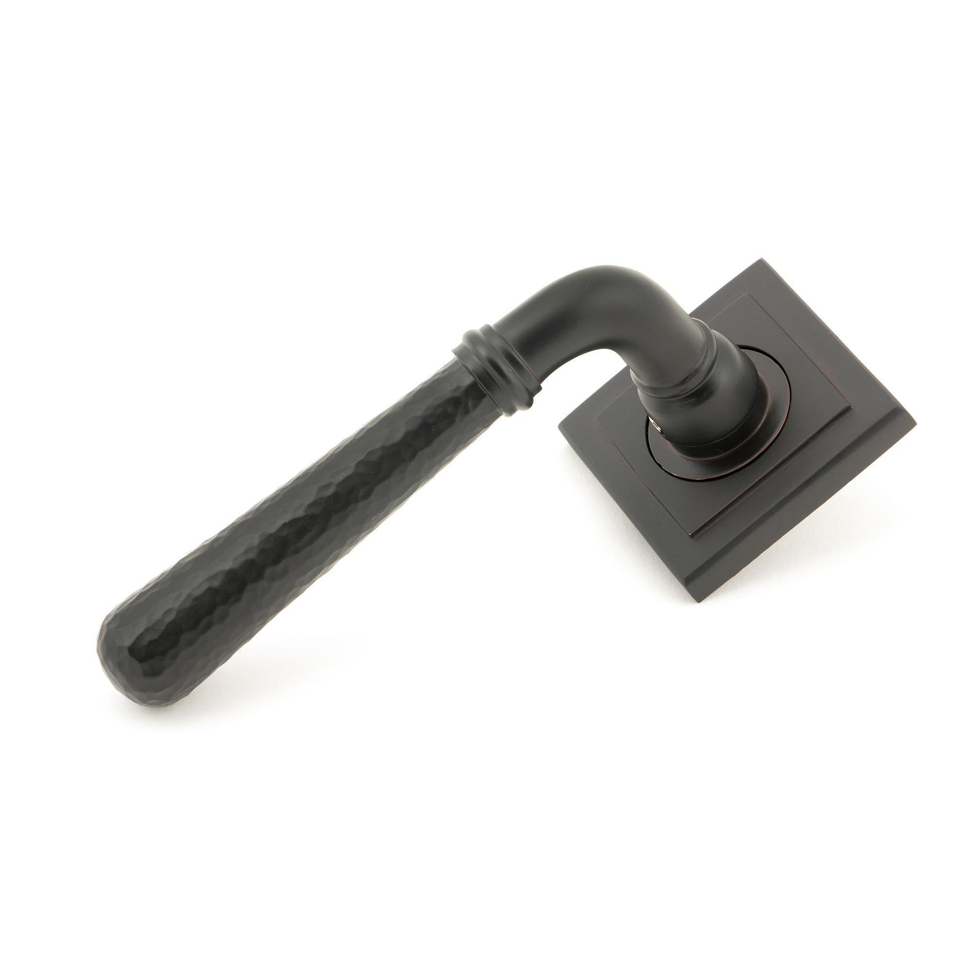 Aged Bronze Hammered Newbury Lever on Rose Set (Square) - Unsprung | From The Anvil - Concealed - From The Anvil - Yester Home
