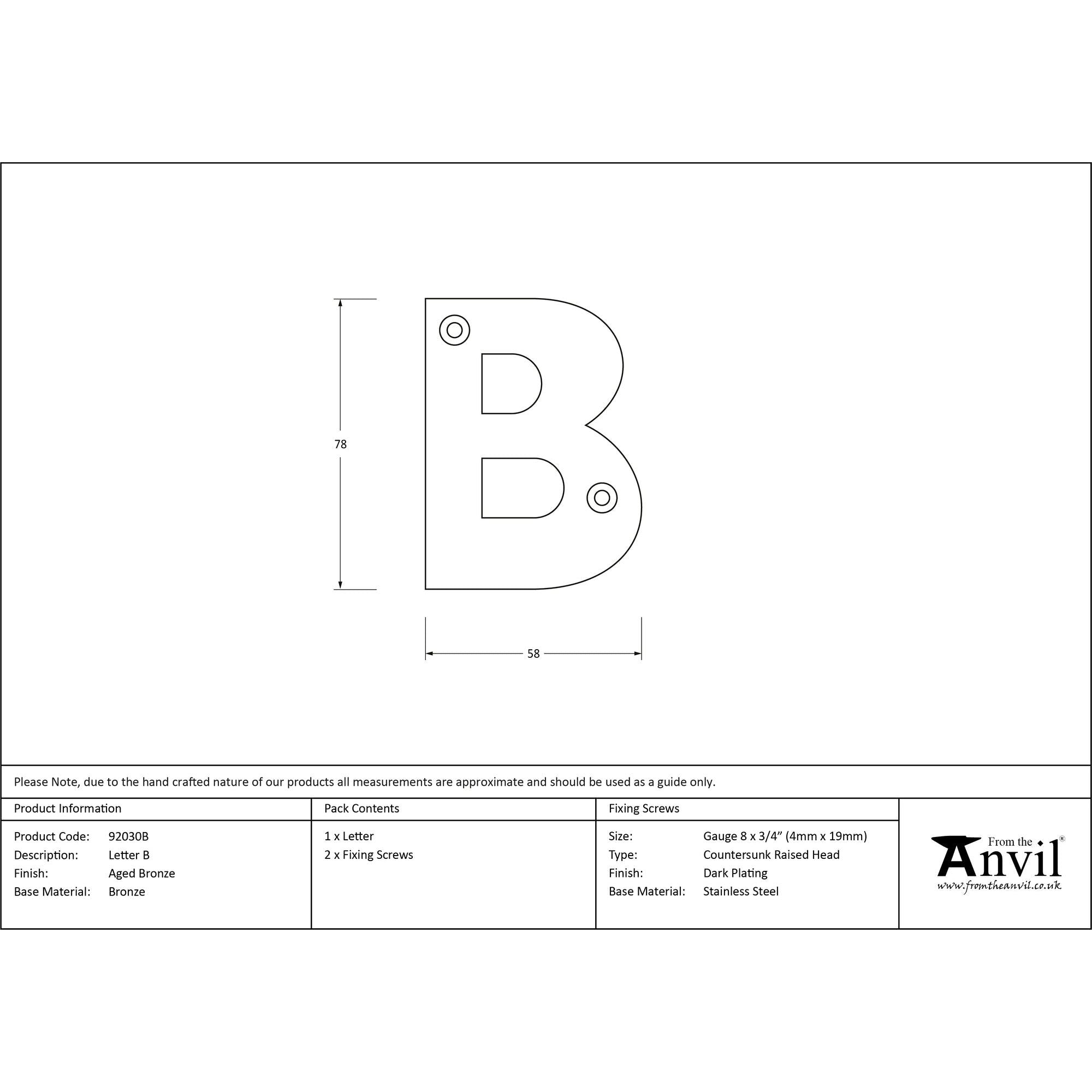 Aged Bronze Letter B | From The Anvil - Letters - From The Anvil - Yester Home