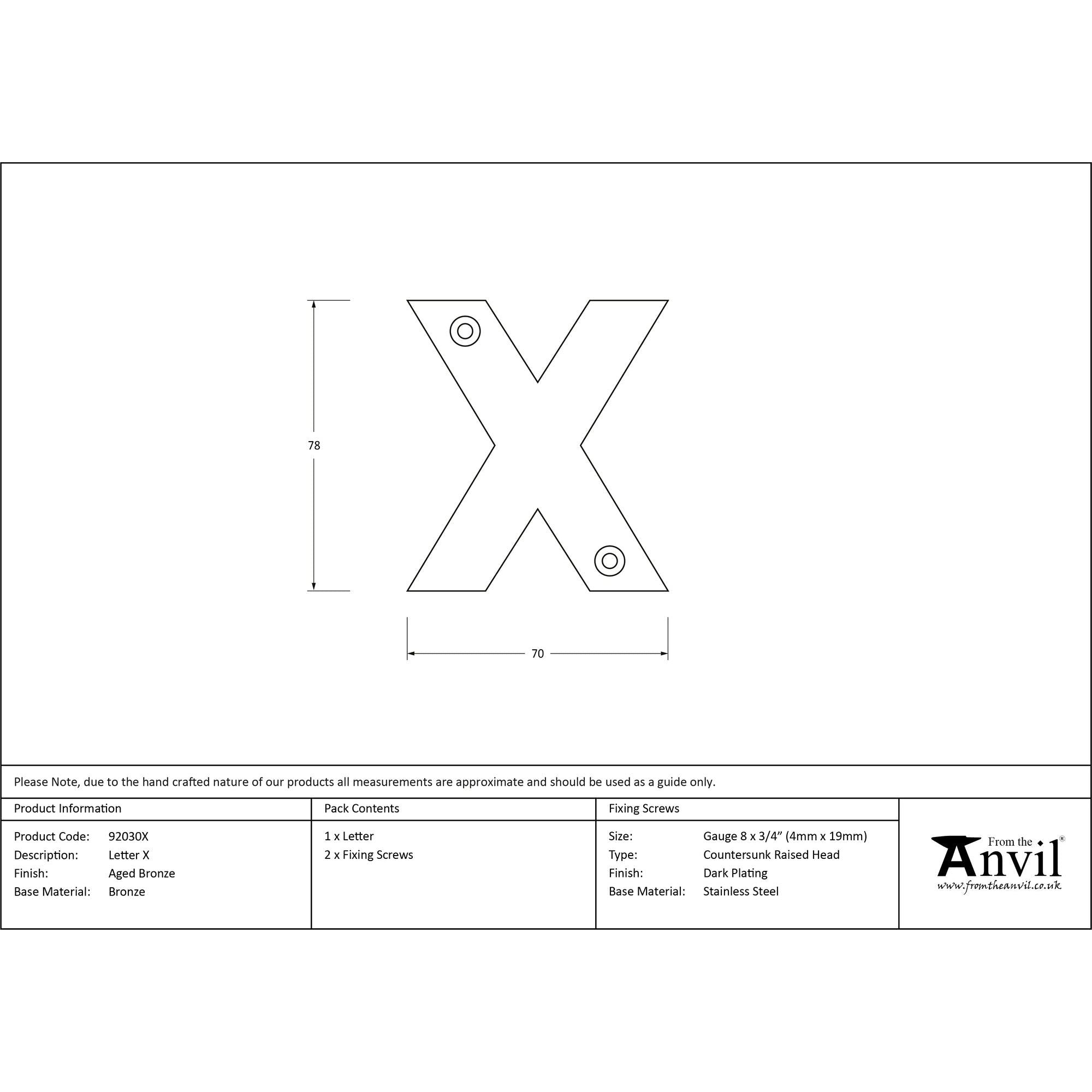 Aged Bronze Letter X | From The Anvil - Letters - From The Anvil - Yester Home