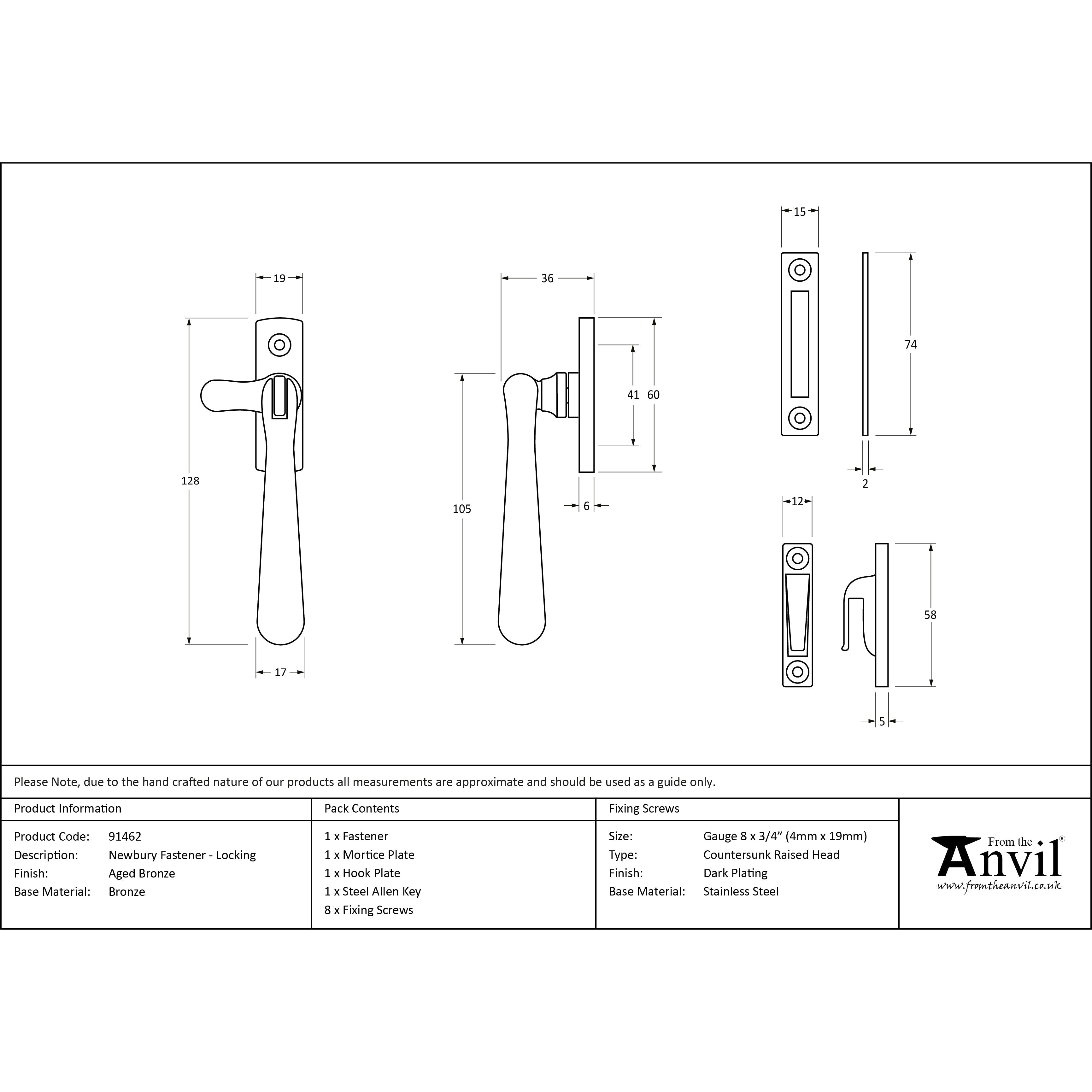 Aged Bronze Locking Newbury Fastener | From The Anvil-Locking Fasteners-Yester Home