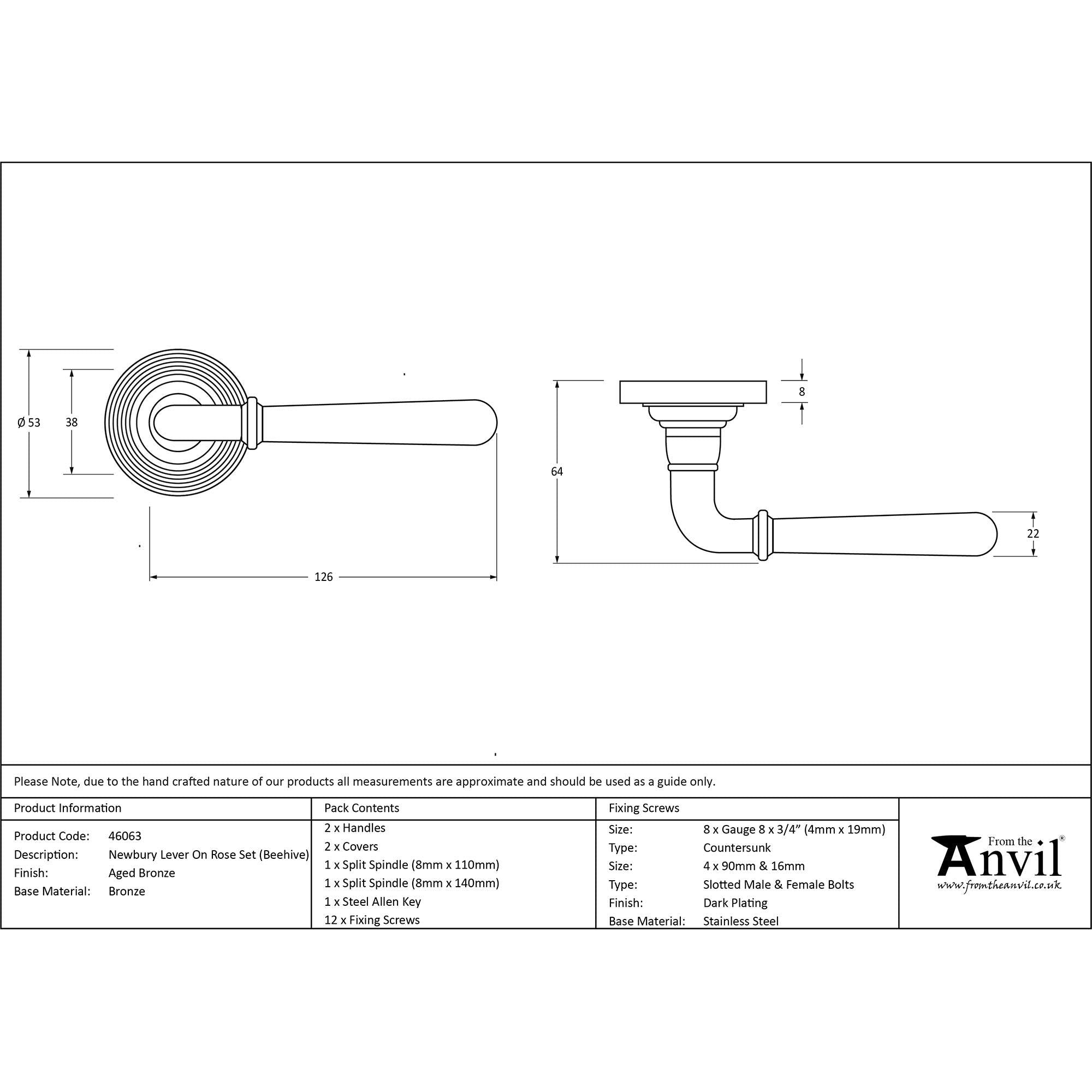 Aged Bronze Newbury Lever on Rose Set (Beehive) | From The Anvil - Concealed - From The Anvil - Yester Home