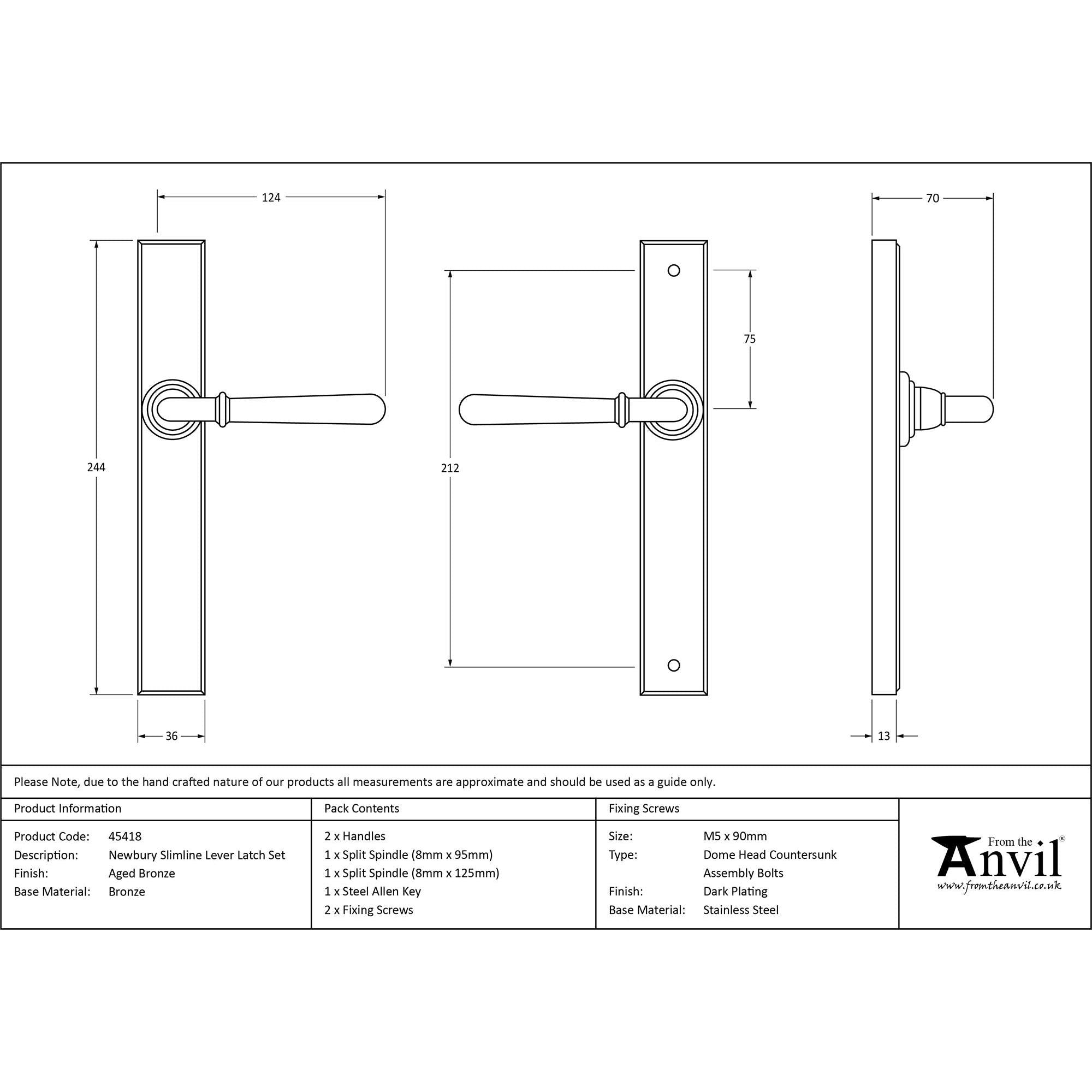Aged Bronze Newbury Slimline Lever Latch Set | From The Anvil - Espagnolette - From The Anvil - Yester Home