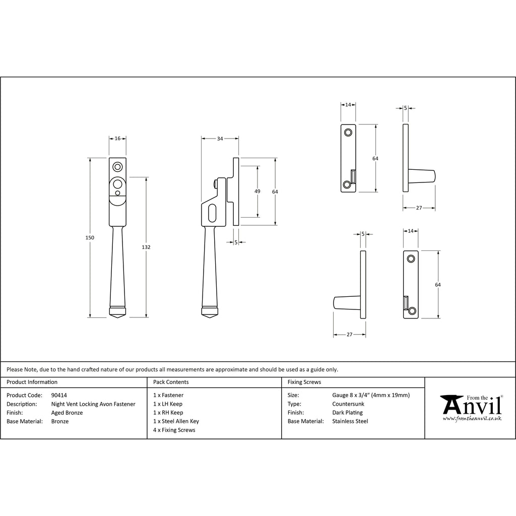 Aged Bronze Night-Vent Locking Avon Fastener | From The Anvil-Night-Vent Fasteners-Yester Home