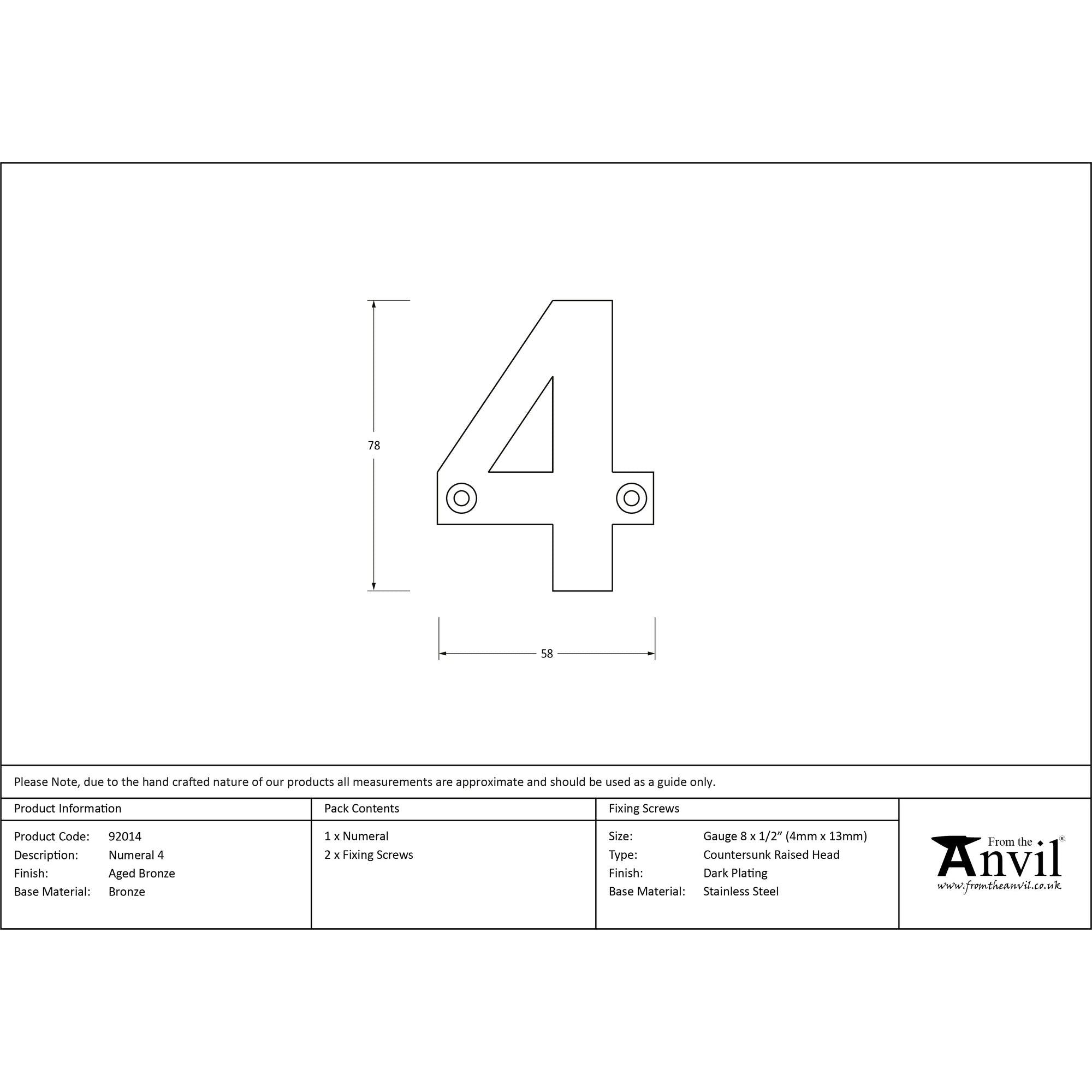 Aged Bronze Numeral 4 | From The Anvil - Numerals - From The Anvil - Yester Home
