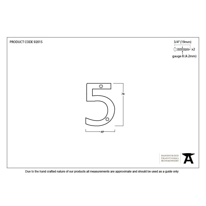 Aged Bronze Numeral 5 | From The Anvil-Numerals-Yester Home