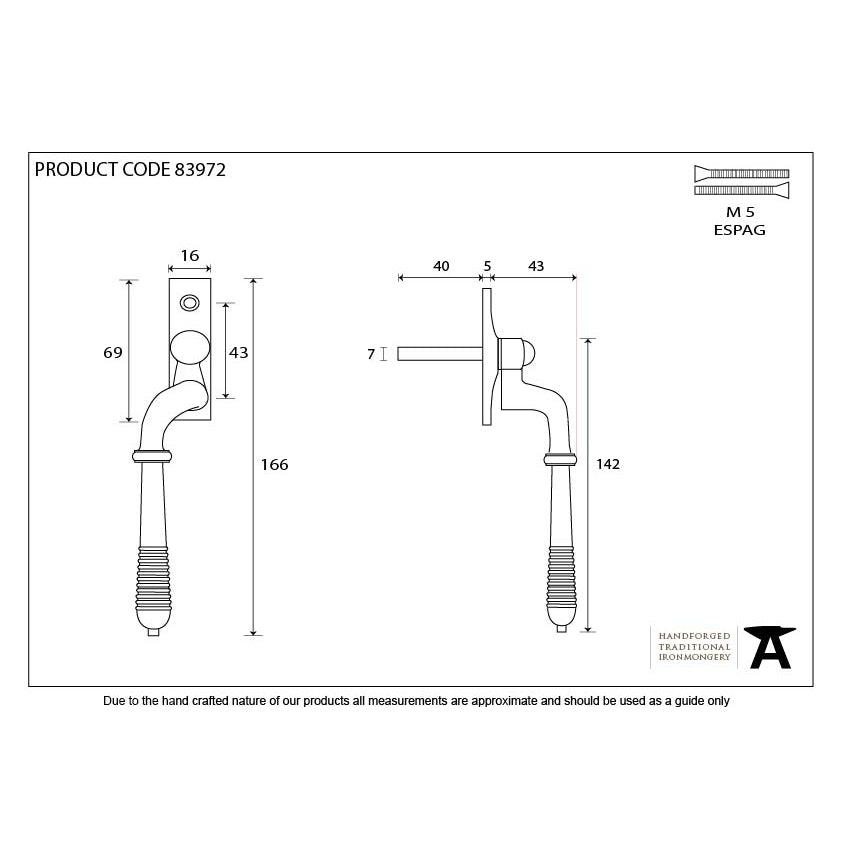 Aged Bronze Reeded Espag - LH | From The Anvil-Espag. Fasteners-Yester Home