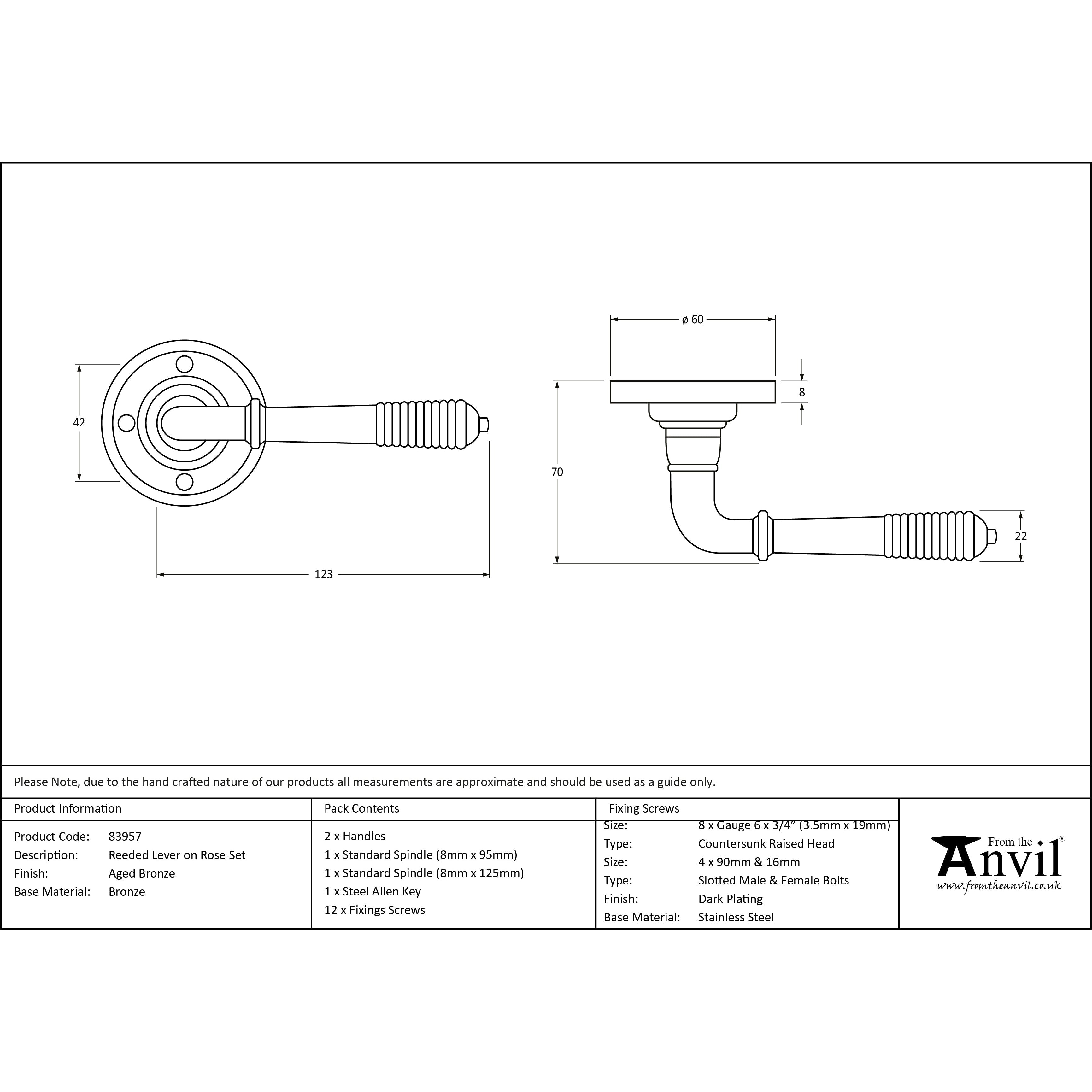 Aged Bronze Reeded Lever on Rose Set | From The Anvil-Lever on Rose-Yester Home