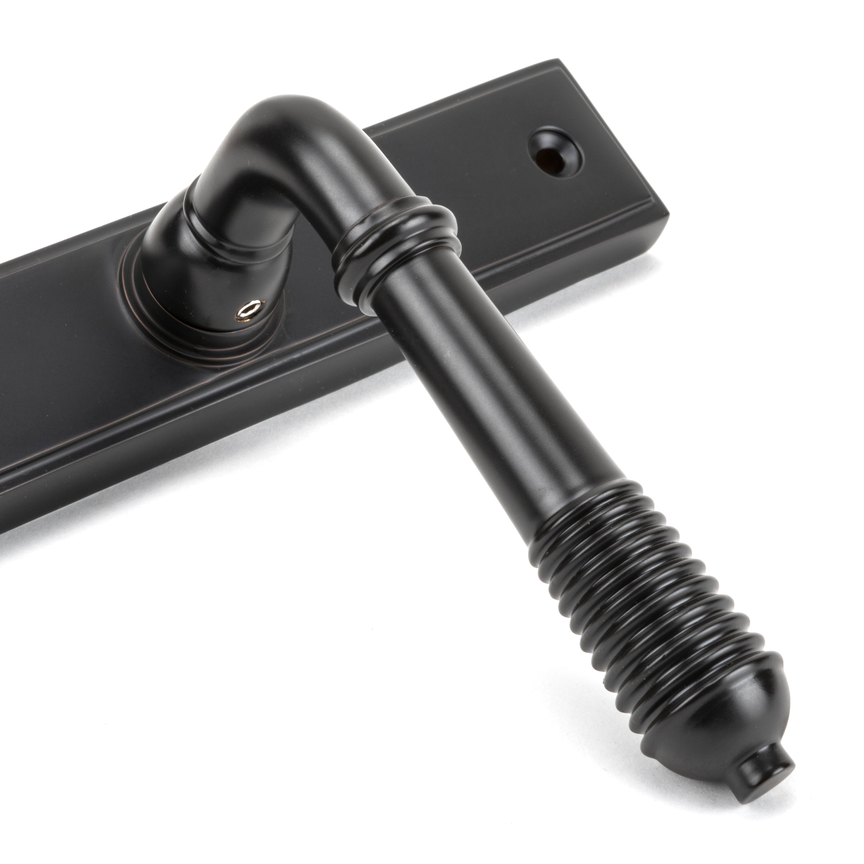 Aged Bronze Reeded Slimline Lever Latch Set | From The Anvil-Espagnolette-Yester Home
