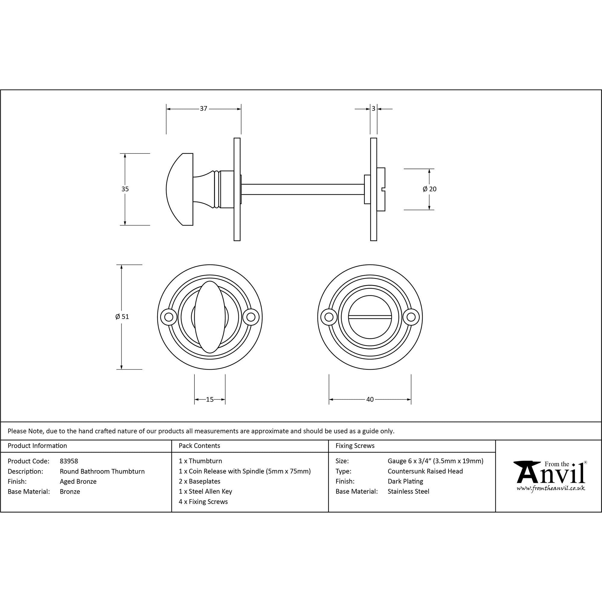 Aged Bronze Round Bathroom Thumbturn | From The Anvil - Thumbturns - From The Anvil - Yester Home