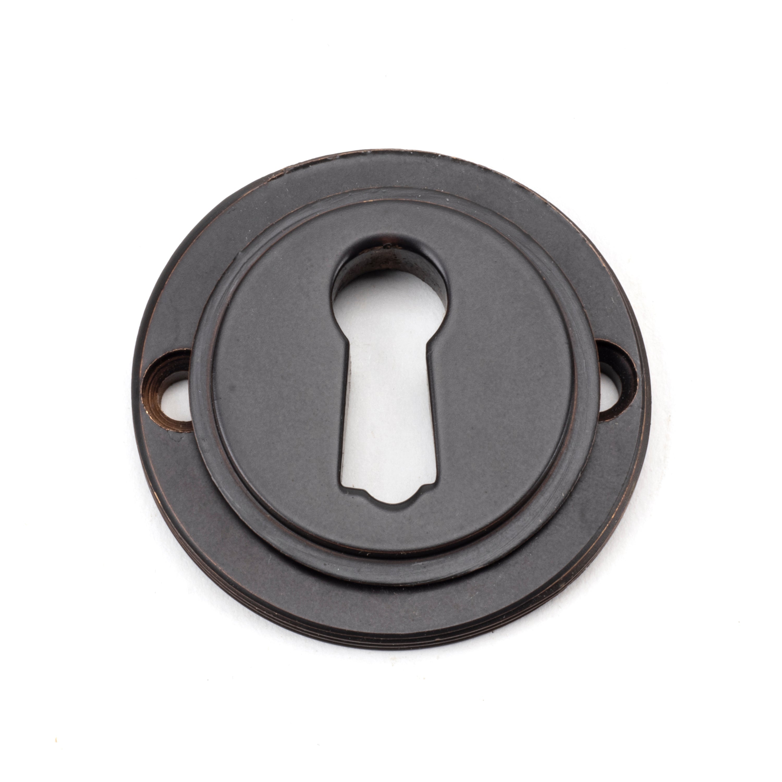 Aged Bronze Round Escutcheon (Art Deco) | From The Anvil-Escutcheons-Yester Home