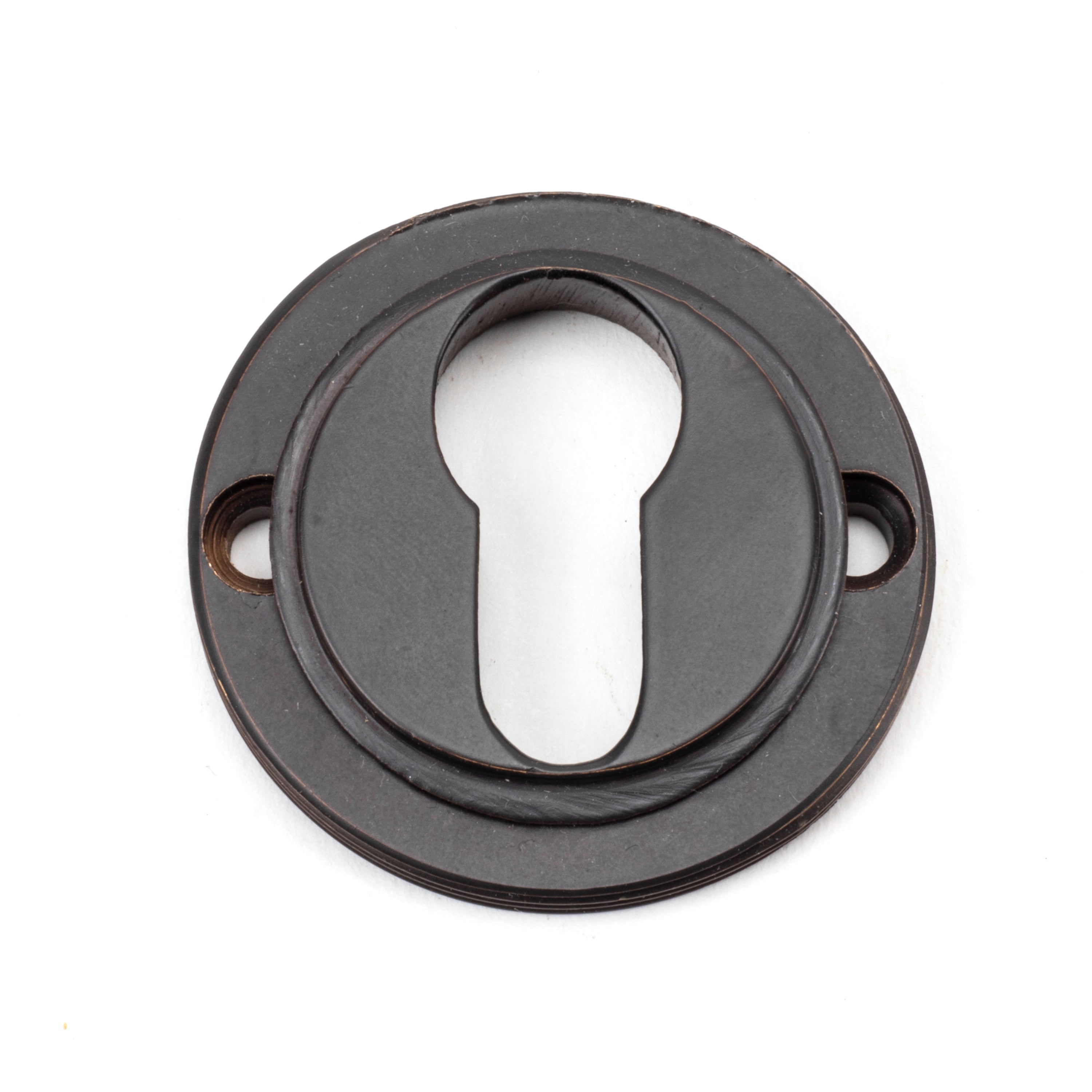 Aged Bronze Round Euro Escutcheon (Art Deco) | From The Anvil-Euro Escutcheons-Yester Home