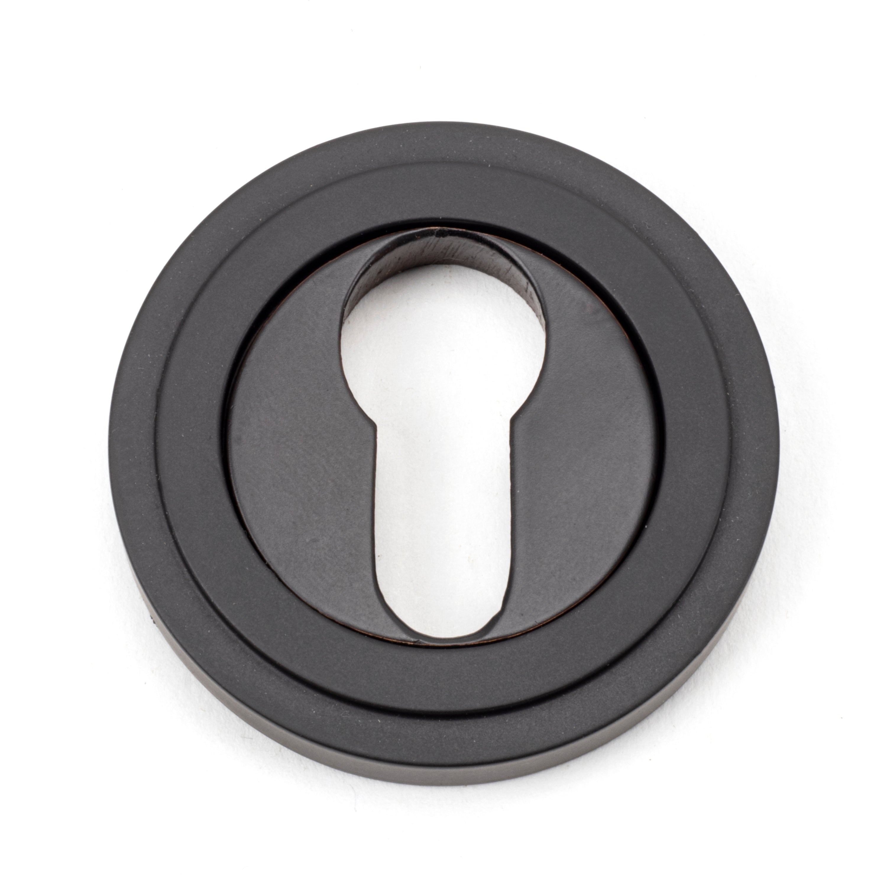 Aged Bronze Round Euro Escutcheon (Art Deco) | From The Anvil-Euro Escutcheons-Yester Home
