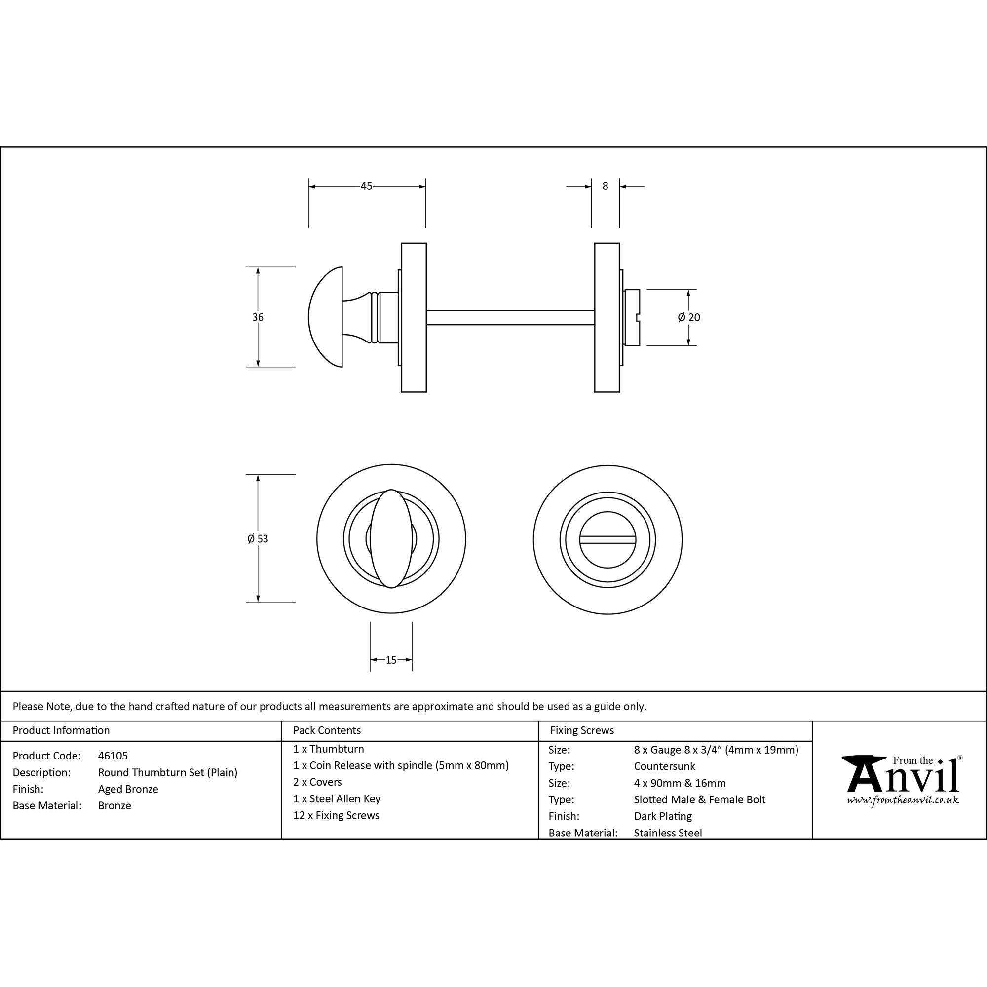 Aged Bronze Round Thumbturn Set (Plain) | From The Anvil - Thumbturns - From The Anvil - Yester Home