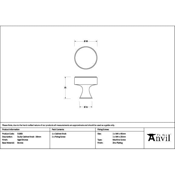 Aged Bronze Scully Cabinet Knob - 38mm - Cabinet Knobs - From The Anvil - Yester Home