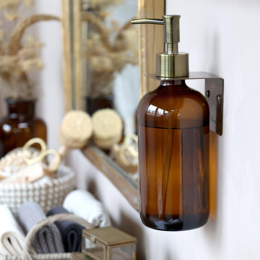 Amber Glass Bottle Soap Dispenser + Brass Pump
