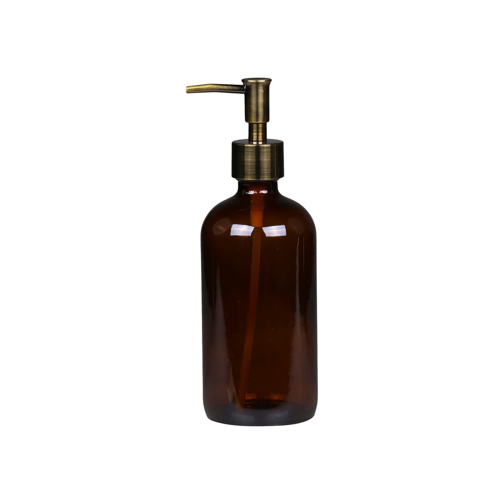 Amber Glass Bottle Soap Dispenser + Brass Pump