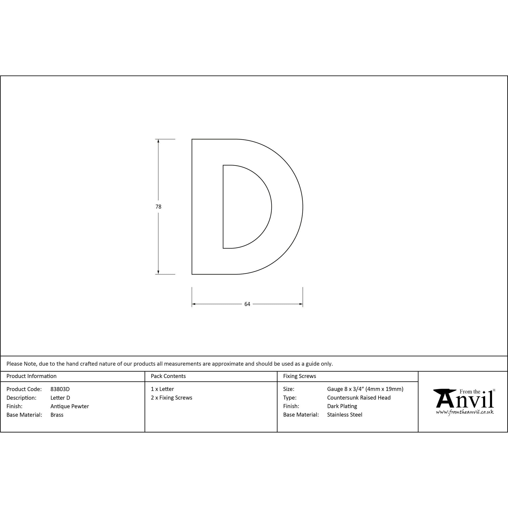 Antique Pewter Letter D | From The Anvil - Letters - From The Anvil - Yester Home