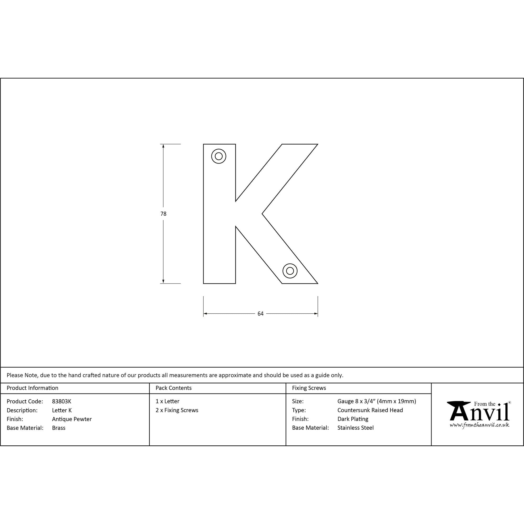 Antique Pewter Letter K | From The Anvil - Letters - From The Anvil - Yester Home