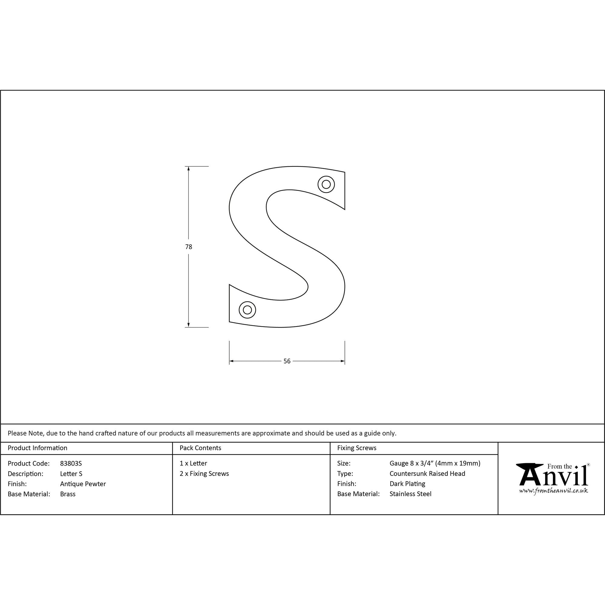Antique Pewter Letter S | From The Anvil - Letters - From The Anvil - Yester Home