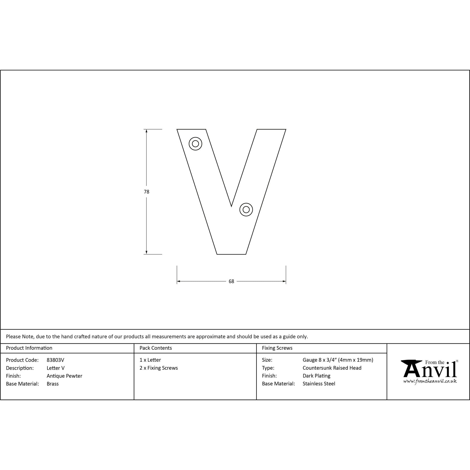 Antique Pewter Letter V | From The Anvil - Letters - From The Anvil - Yester Home