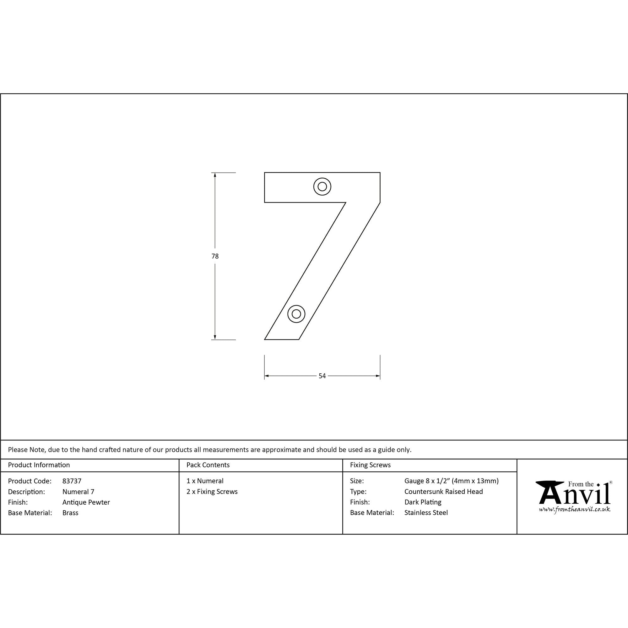 Antique Pewter Numeral 7 | From The Anvil - Numerals - From The Anvil - Yester Home