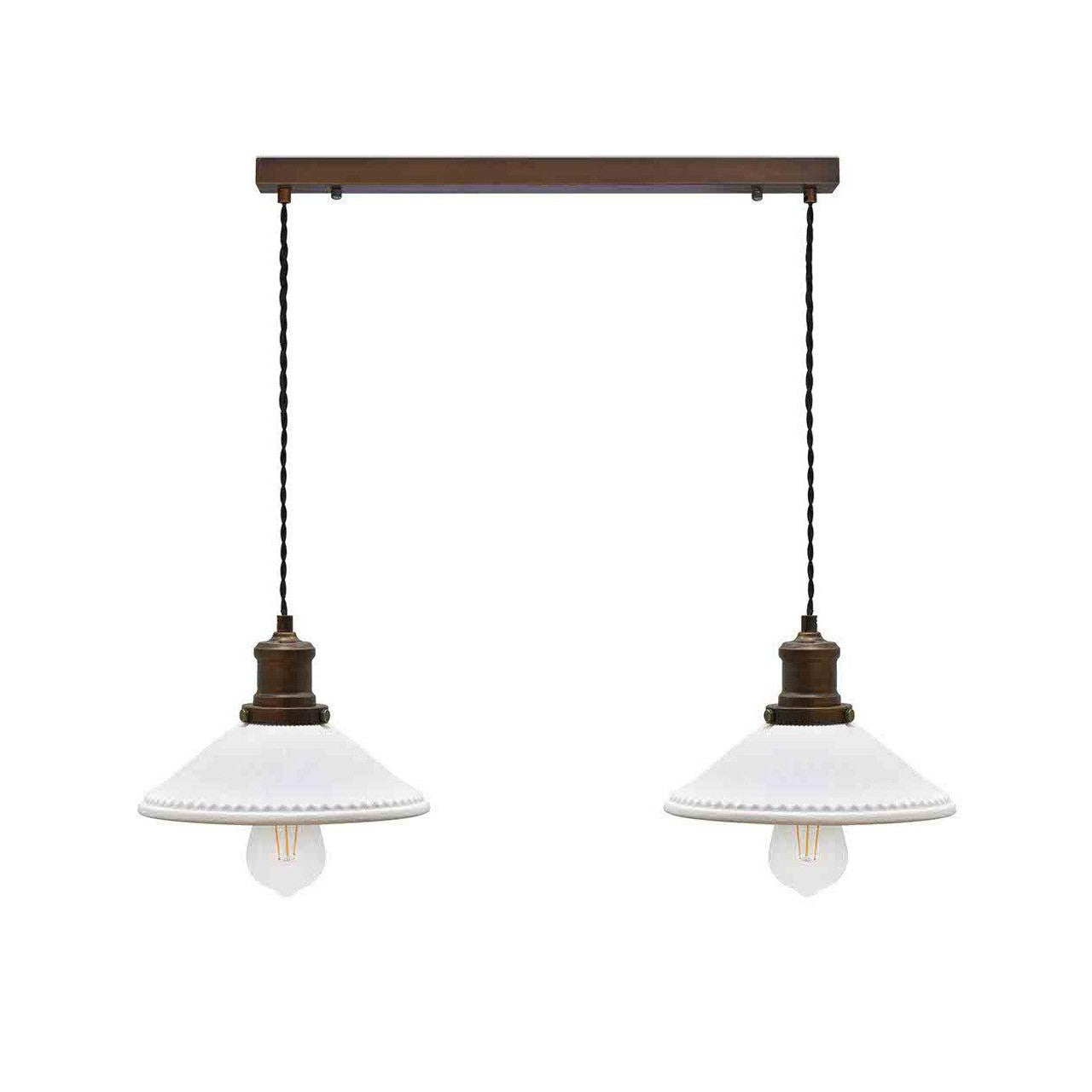 Beaulieu Ceramic Fluted Cone Double Pendant | Antique Bronze - Ceiling Lights - Garden Trading - Yester Home