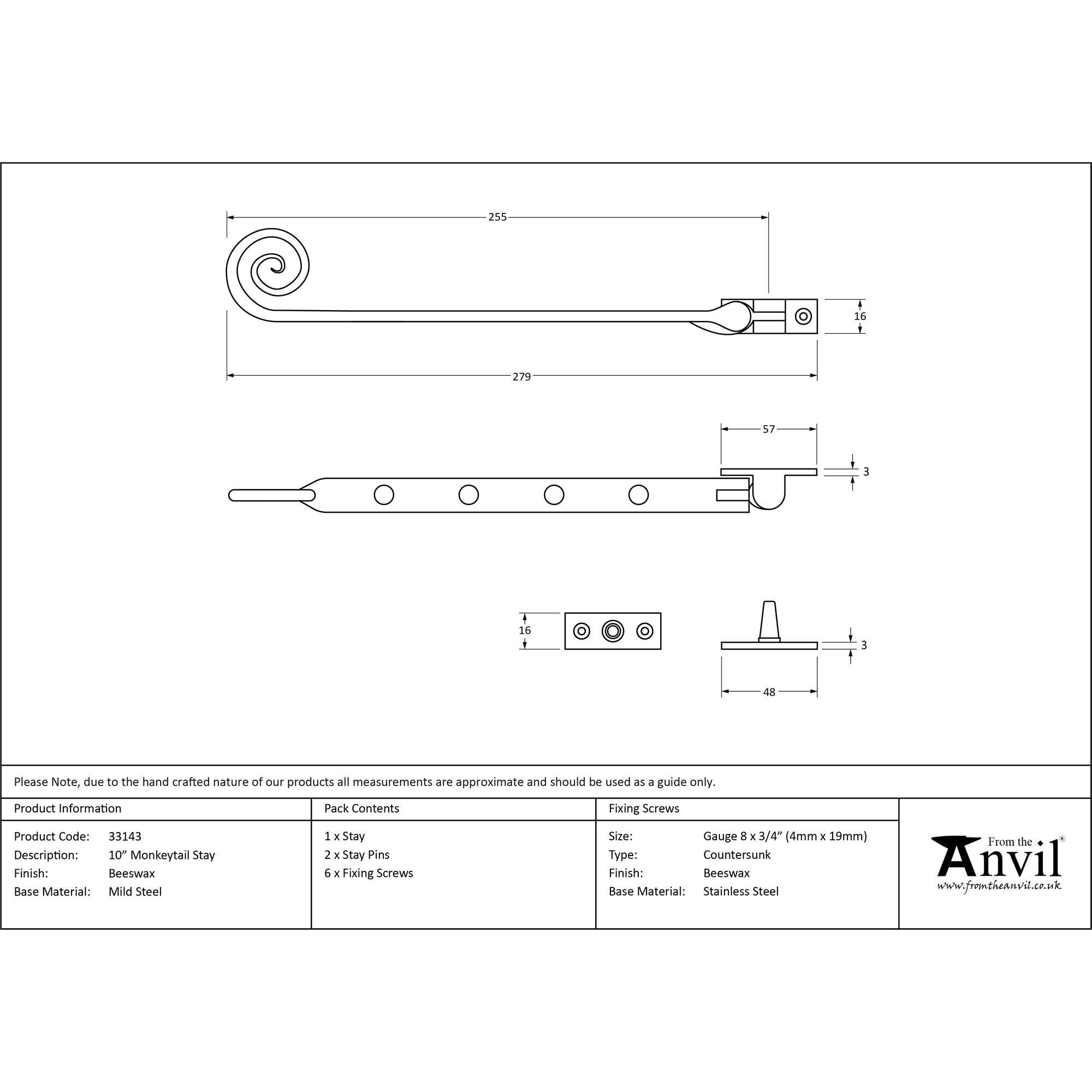 Beeswax 10" Monkeytail Stay | From The Anvil - Stays - From The Anvil - Yester Home