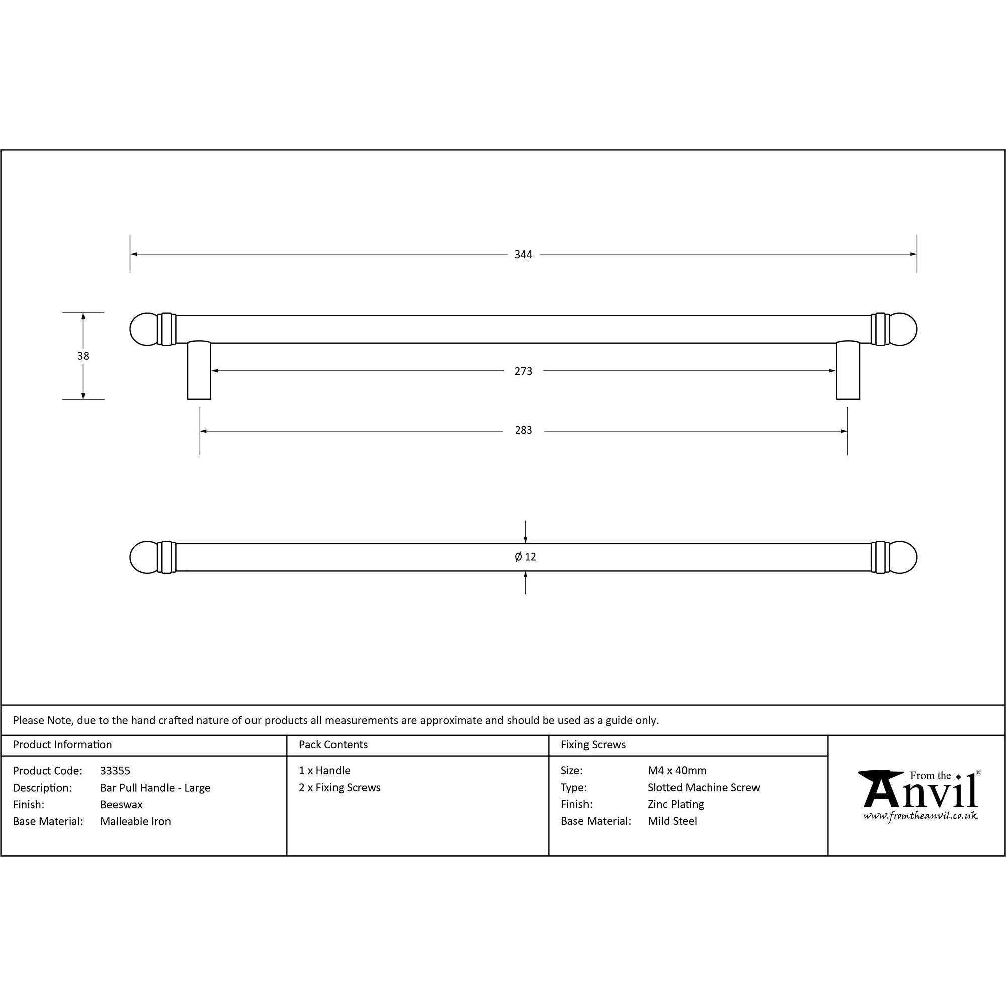 Beeswax 344mm Bar Pull Handle | From The Anvil - Pull Handles - From The Anvil - Yester Home