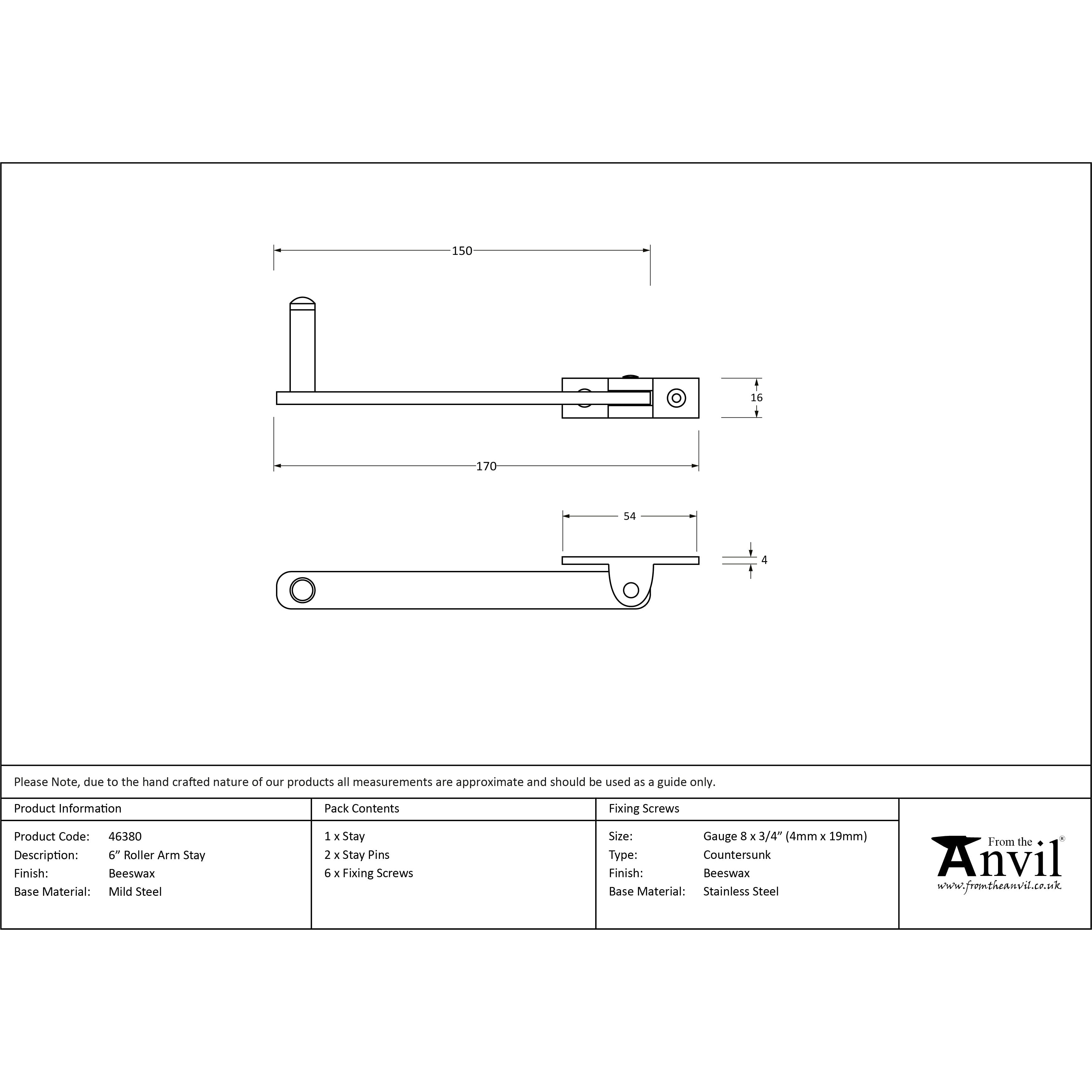 Beeswax 6" Roller Arm Stay | From The Anvil-Stays-Yester Home