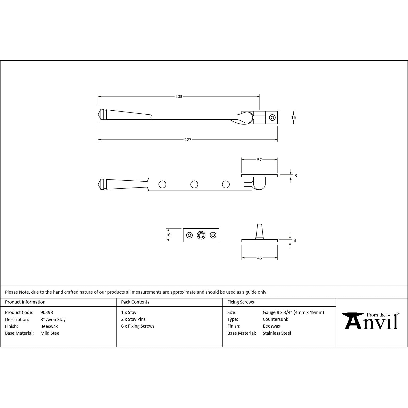 Beeswax 8" Avon Stay | From The Anvil - Stays - From The Anvil - Yester Home
