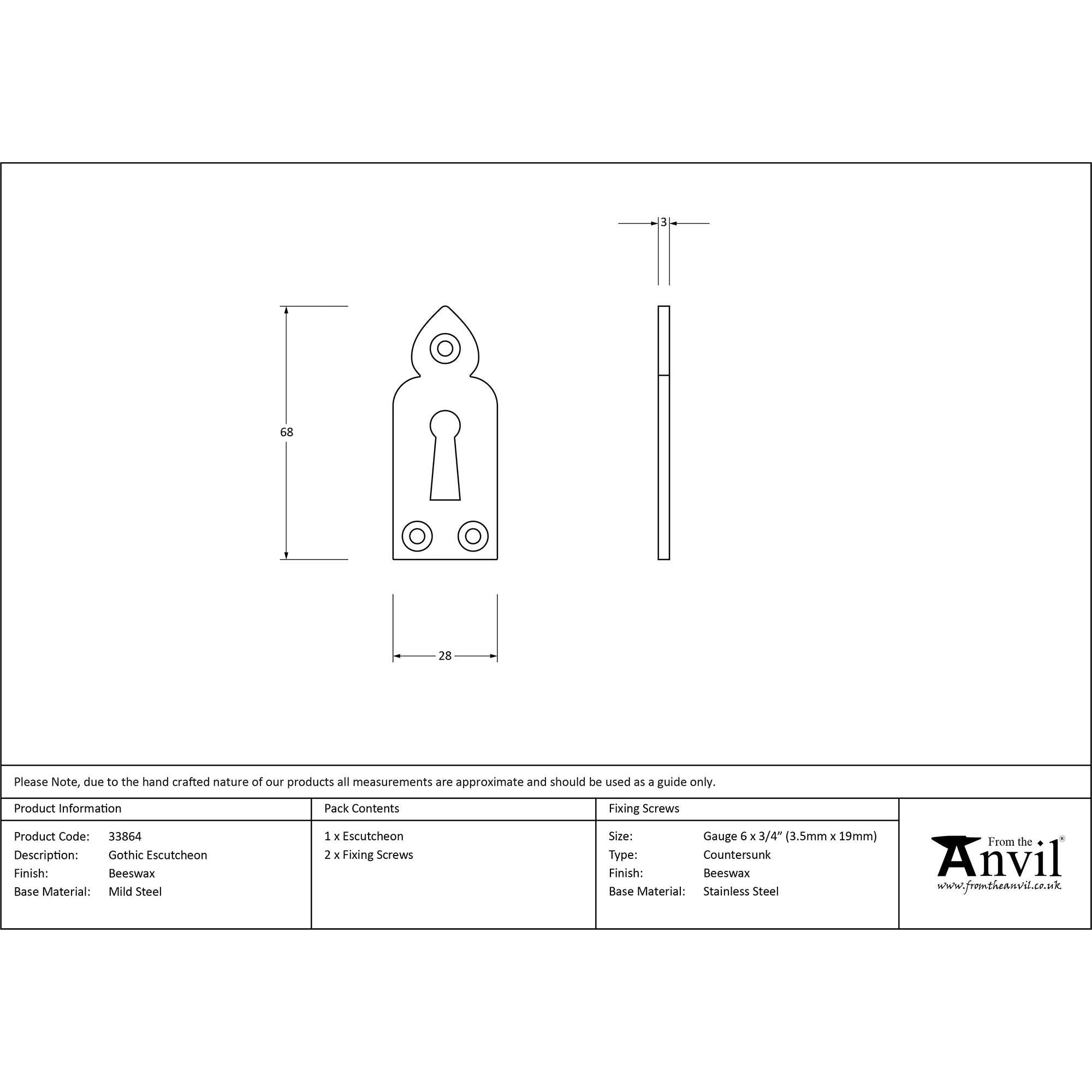 Beeswax Gothic Escutcheon | From The Anvil - Escutcheons - From The Anvil - Yester Home
