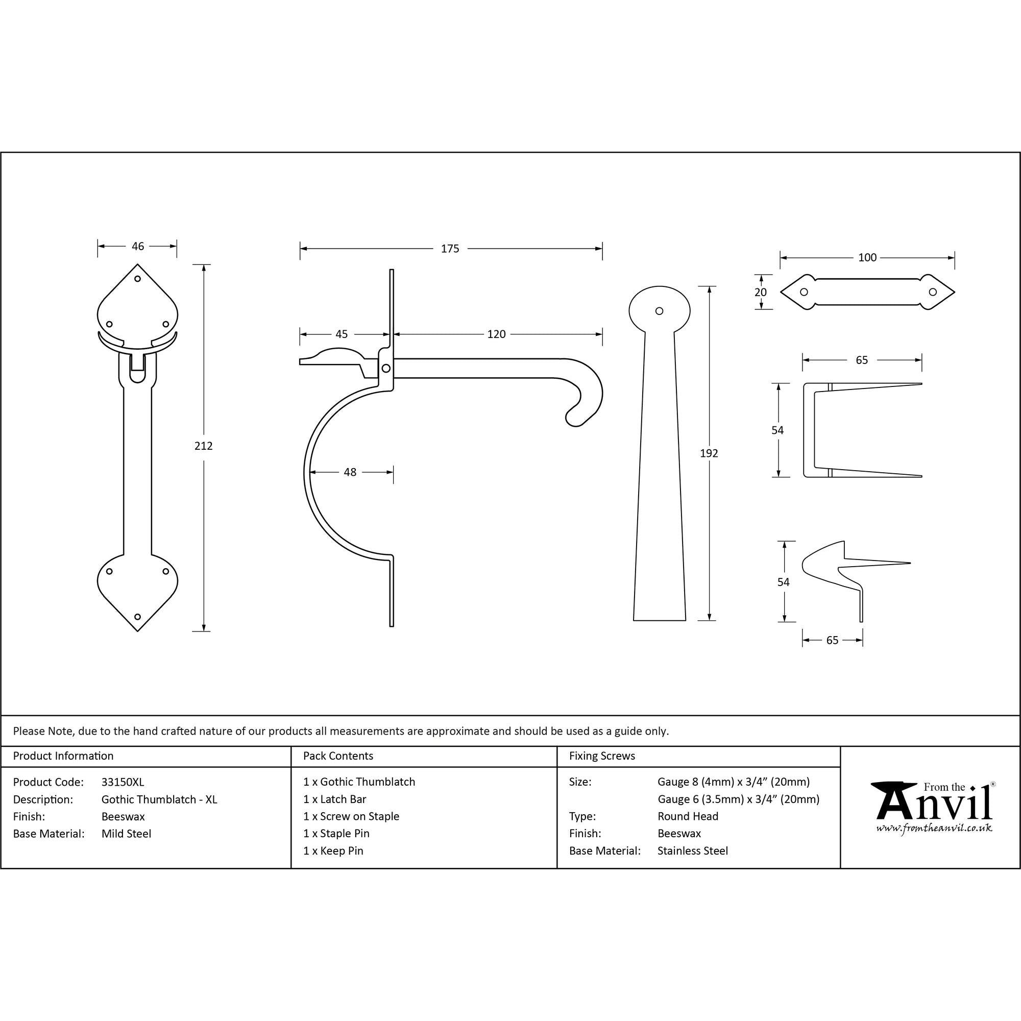 Beeswax Gothic Thumblatch - XL | From The Anvil - Thumblatches - From The Anvil - Yester Home