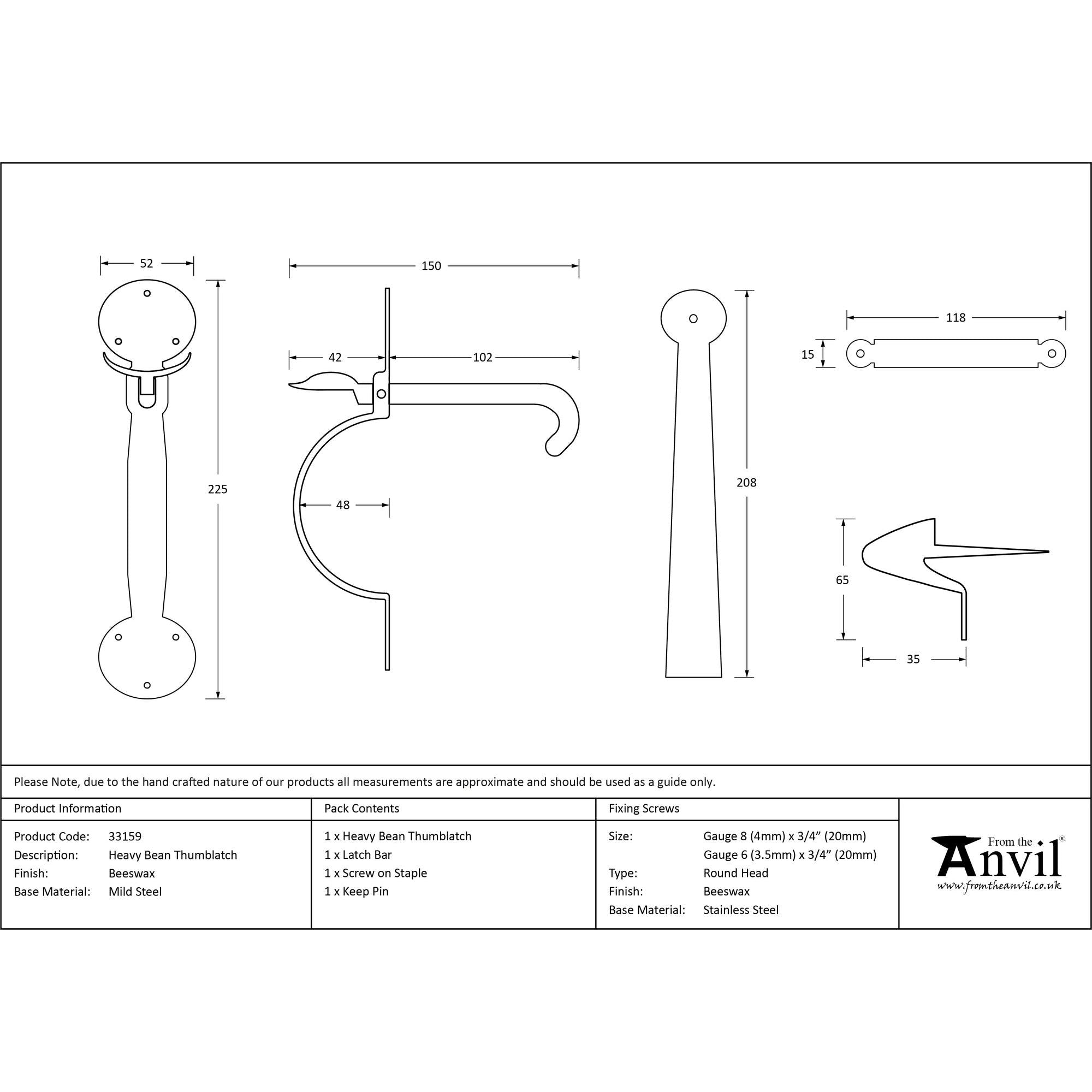 Beeswax Heavy Bean Thumblatch | From The Anvil - Thumblatches - From The Anvil - Yester Home