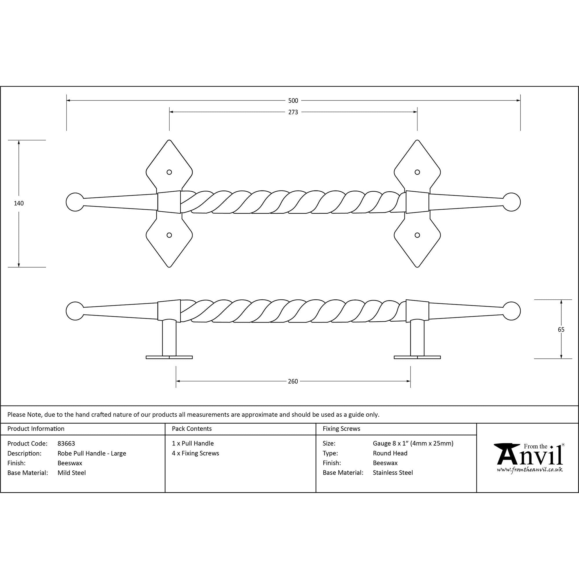 Beeswax Large Robe Pull Handle | From The Anvil - Pull Handles - From The Anvil - Yester Home
