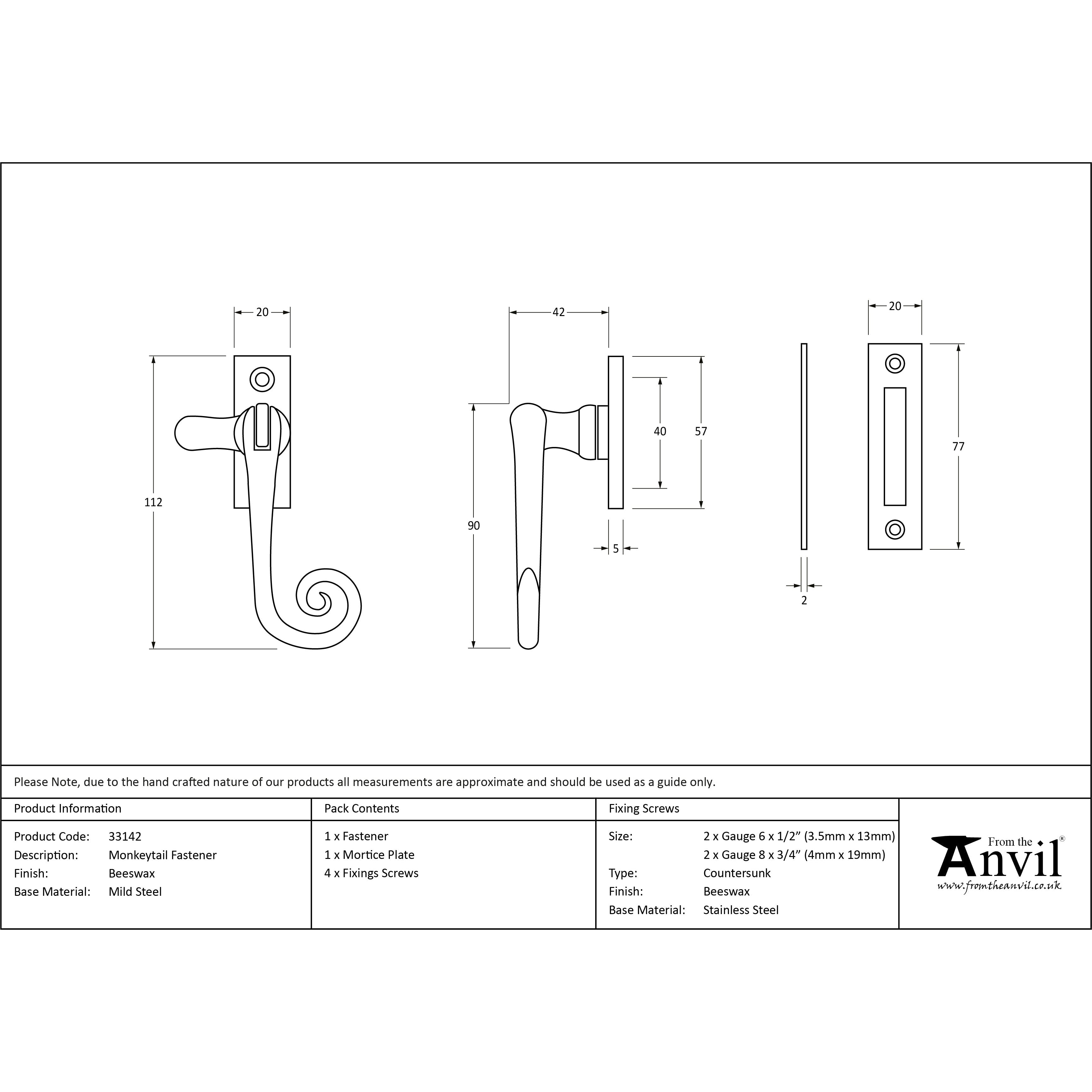 Beeswax Monkeytail Fastener | From The Anvil-Fasteners-Yester Home