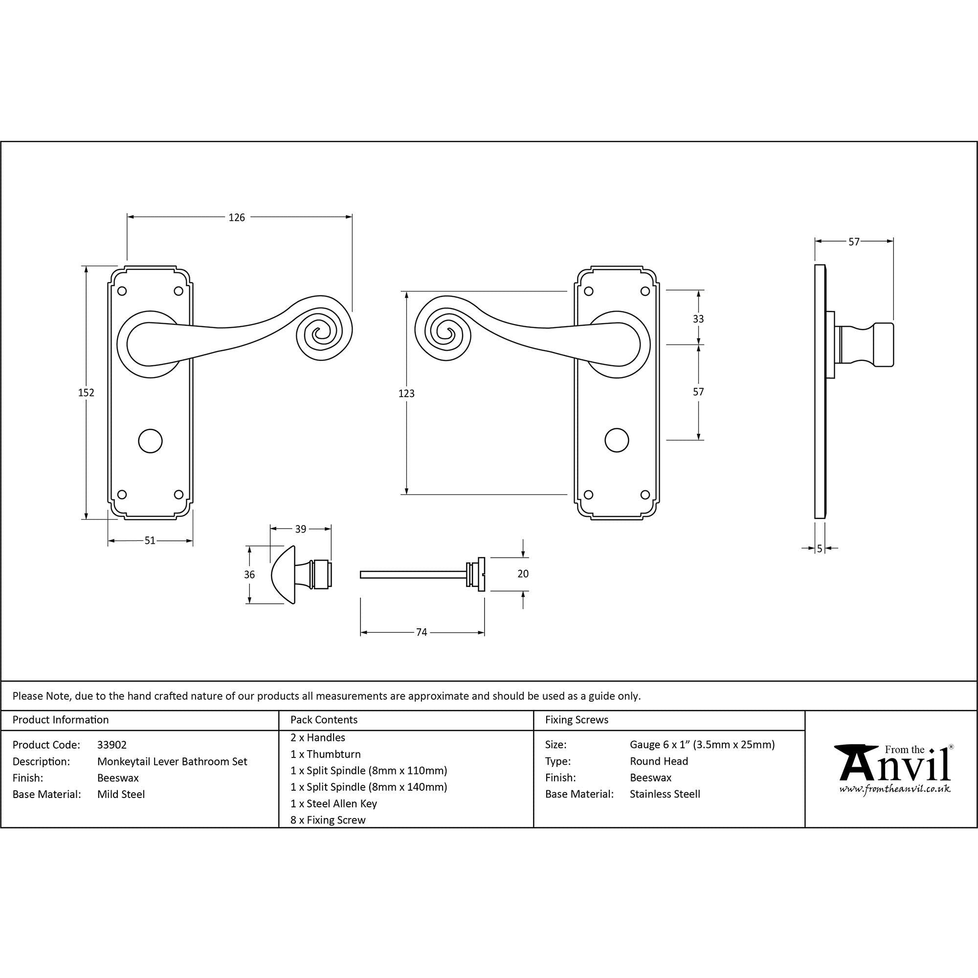 Beeswax Monkeytail Lever Bathroom Set | From The Anvil - Lever Bathroom - From The Anvil - Yester Home