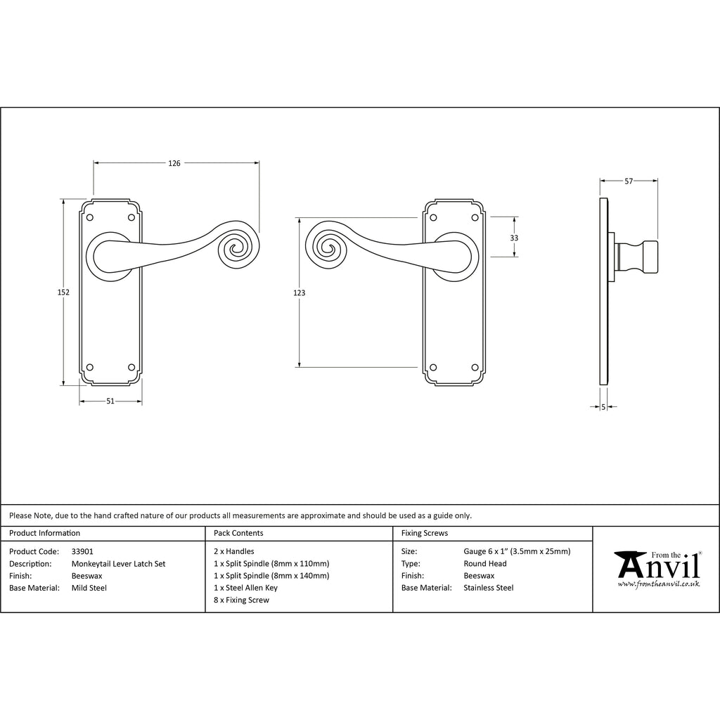 Beeswax Monkeytail Lever Latch Set | From The Anvil-Lever Latch-Yester Home