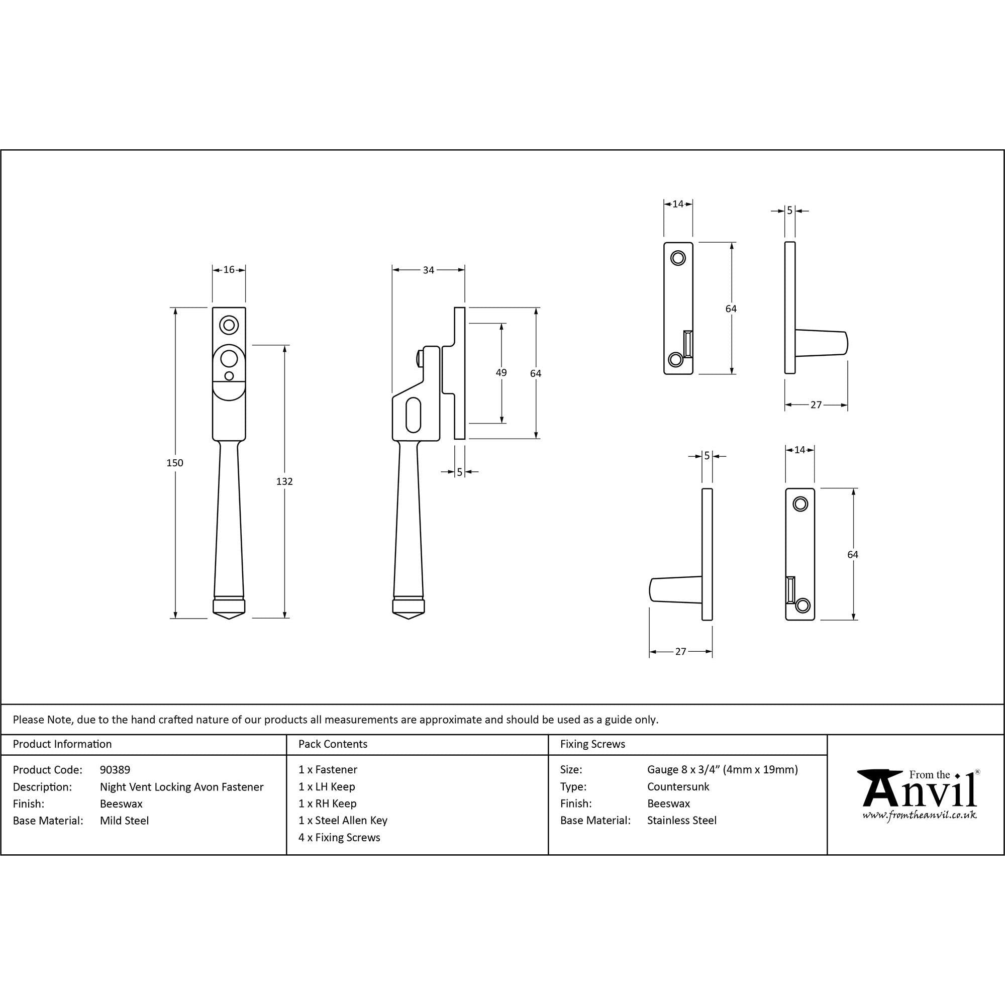 Beeswax Night-Vent Locking Avon Fastener | From The Anvil - Night-Vent Fasteners - From The Anvil - Yester Home