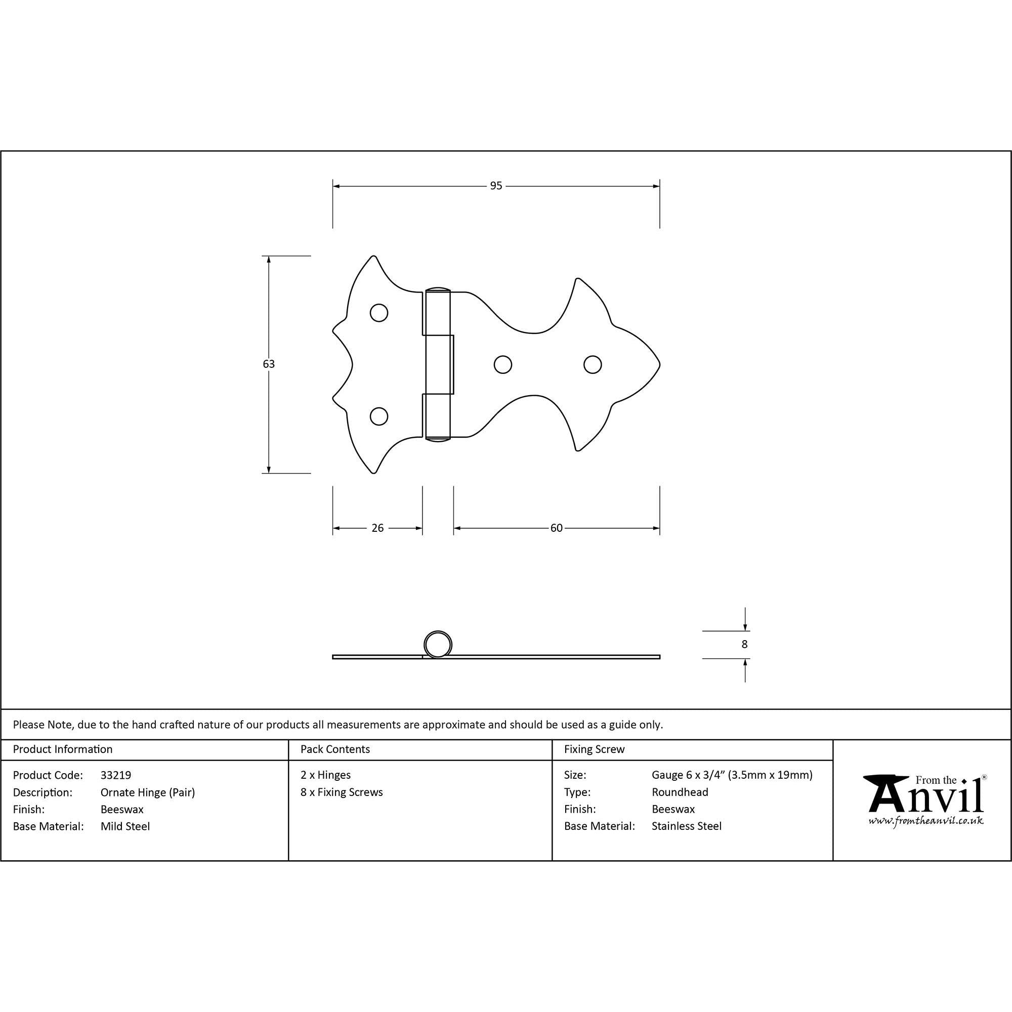 Beeswax Ornate Hinge (pair) | From The Anvil - Ornate Hinges - From The Anvil - Yester Home