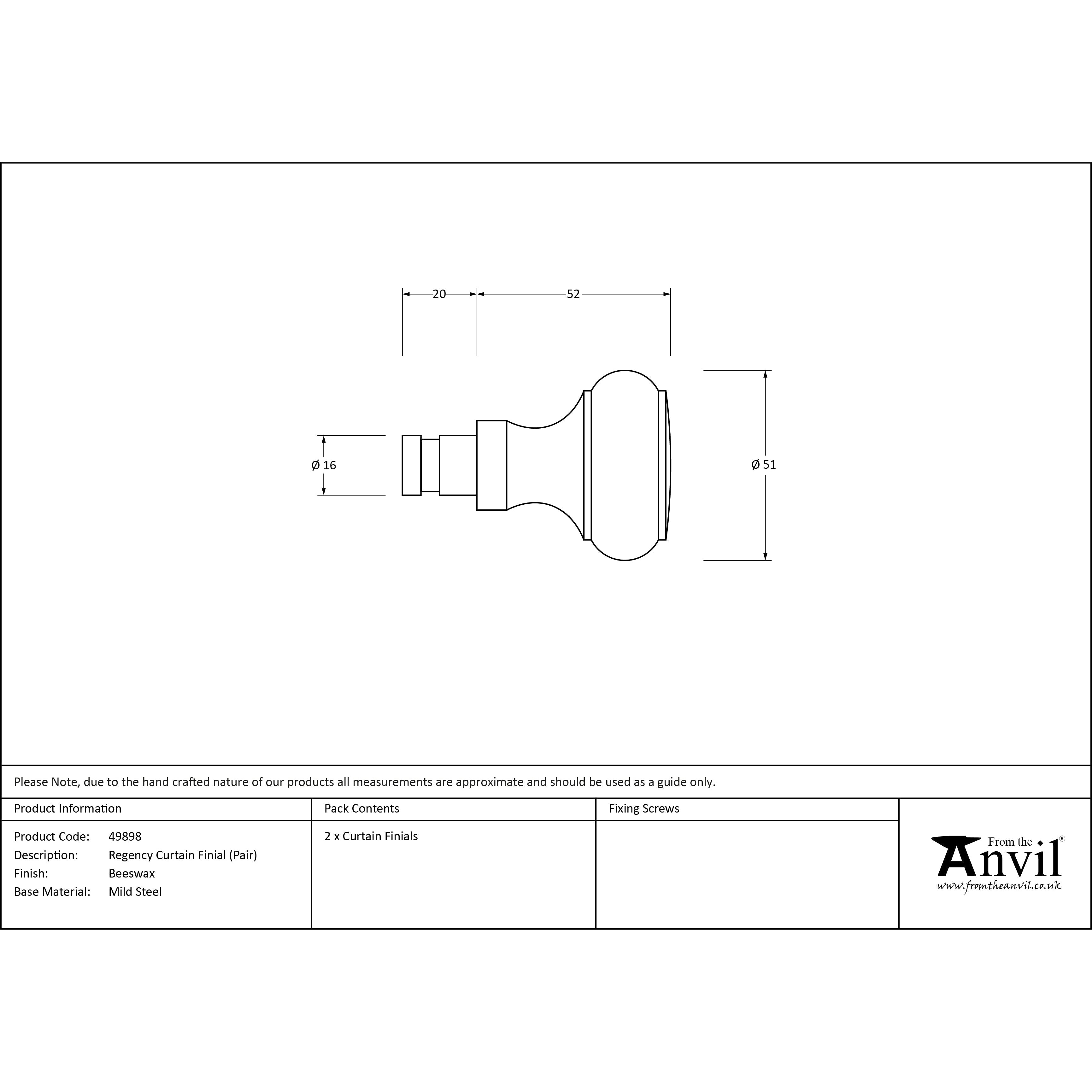 Beeswax Regency Curtain Finial (pair) | From The Anvil-Finials-Yester Home