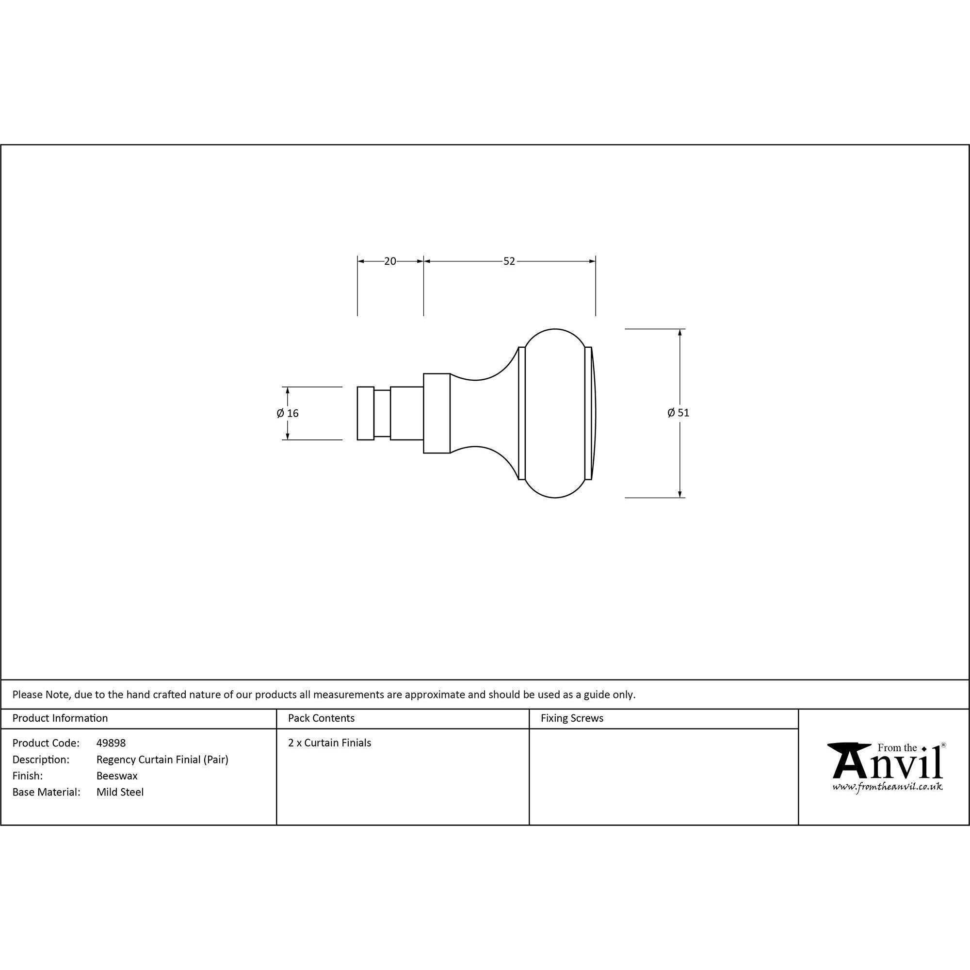 Beeswax Regency Curtain Finial (pair) | From The Anvil - Finials - From The Anvil - Yester Home