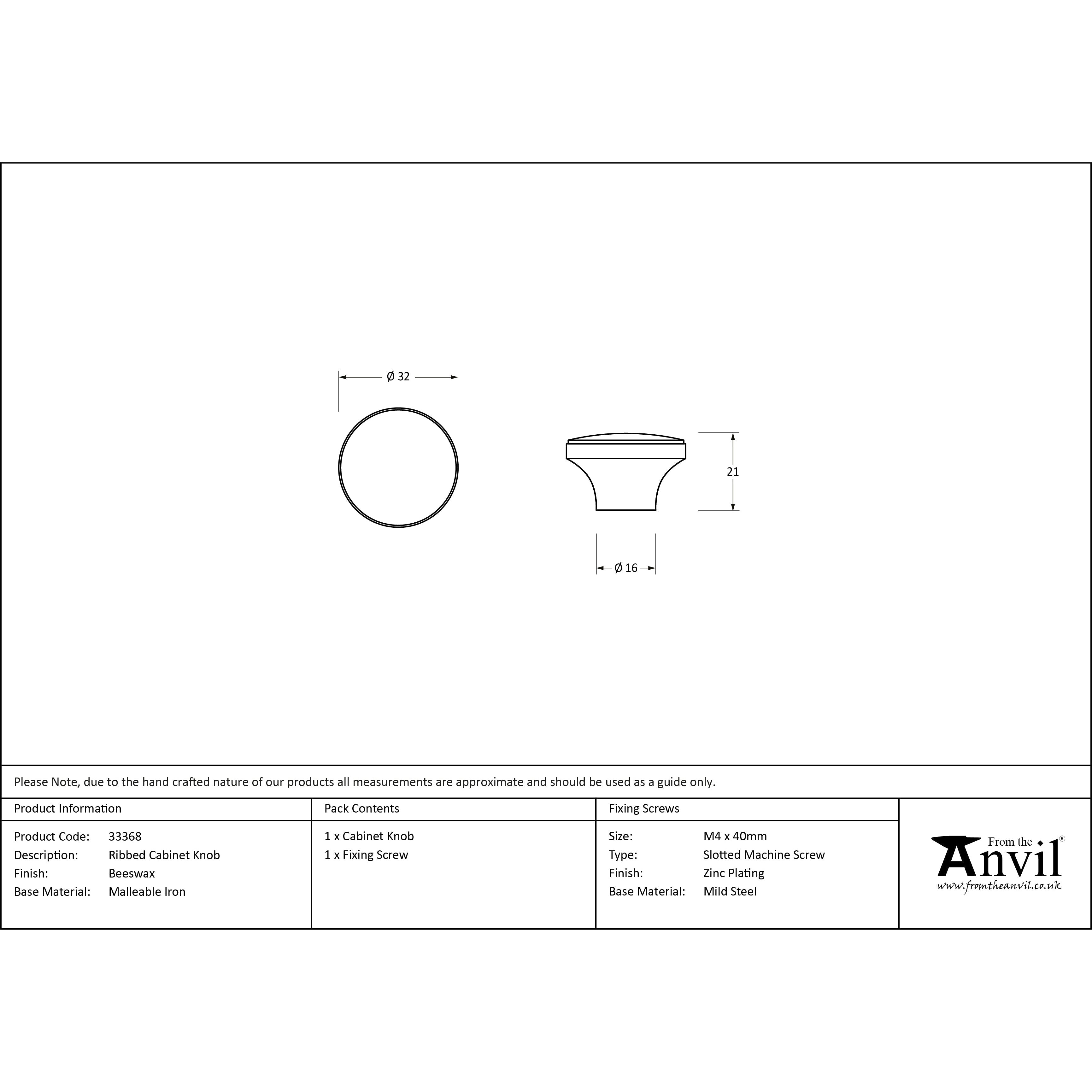 Beeswax Ribbed Cabinet Knob | From The Anvil-Cabinet Knobs-Yester Home