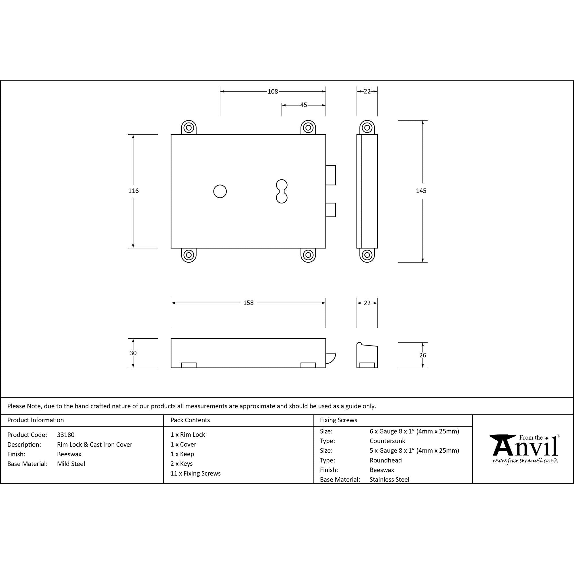 Beeswax Rim Lock & Cast Iron Cover | From The Anvil - Rim Locks & Latches - From The Anvil - Yester Home