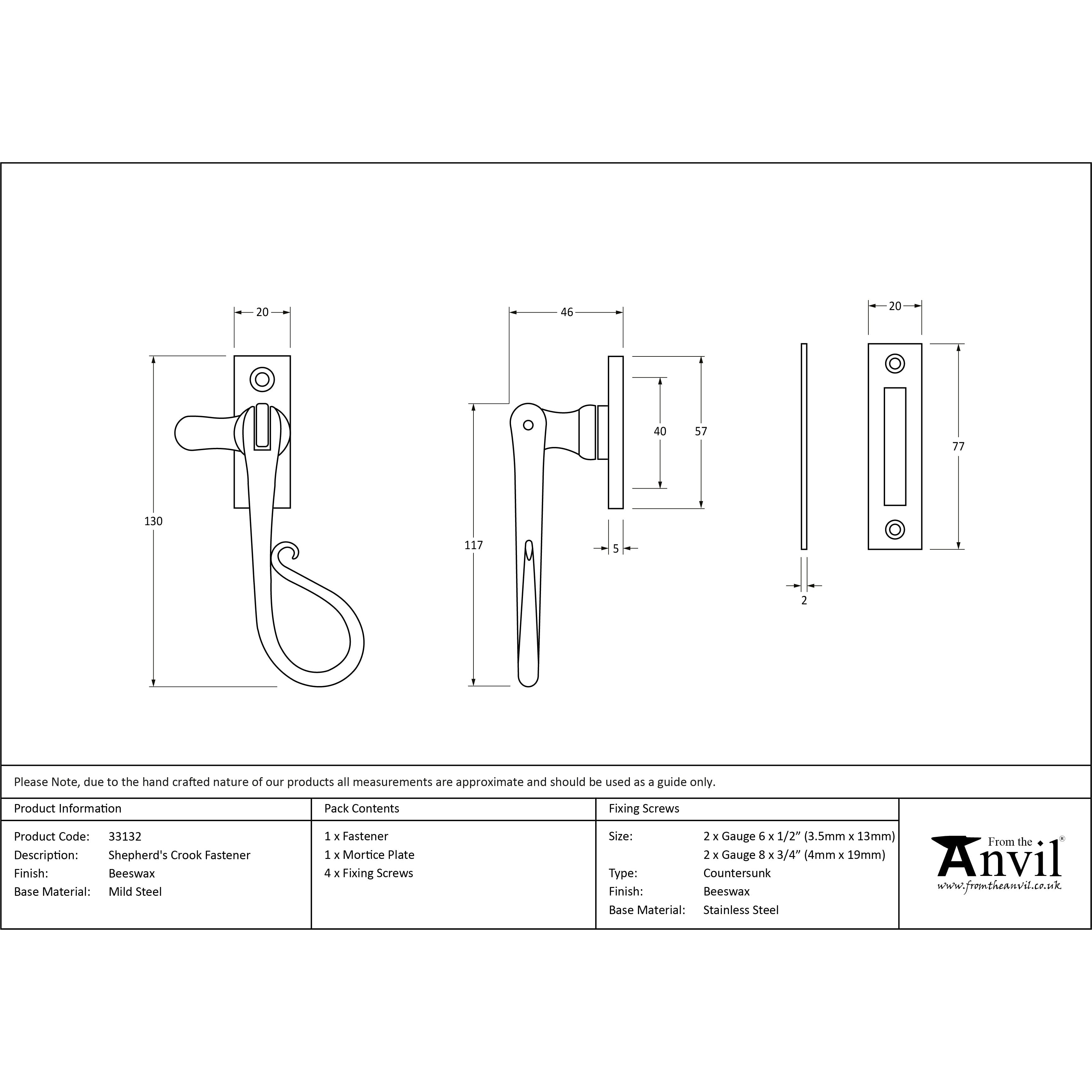 Beeswax Shepherd's Crook Fastener | From The Anvil-Fasteners-Yester Home